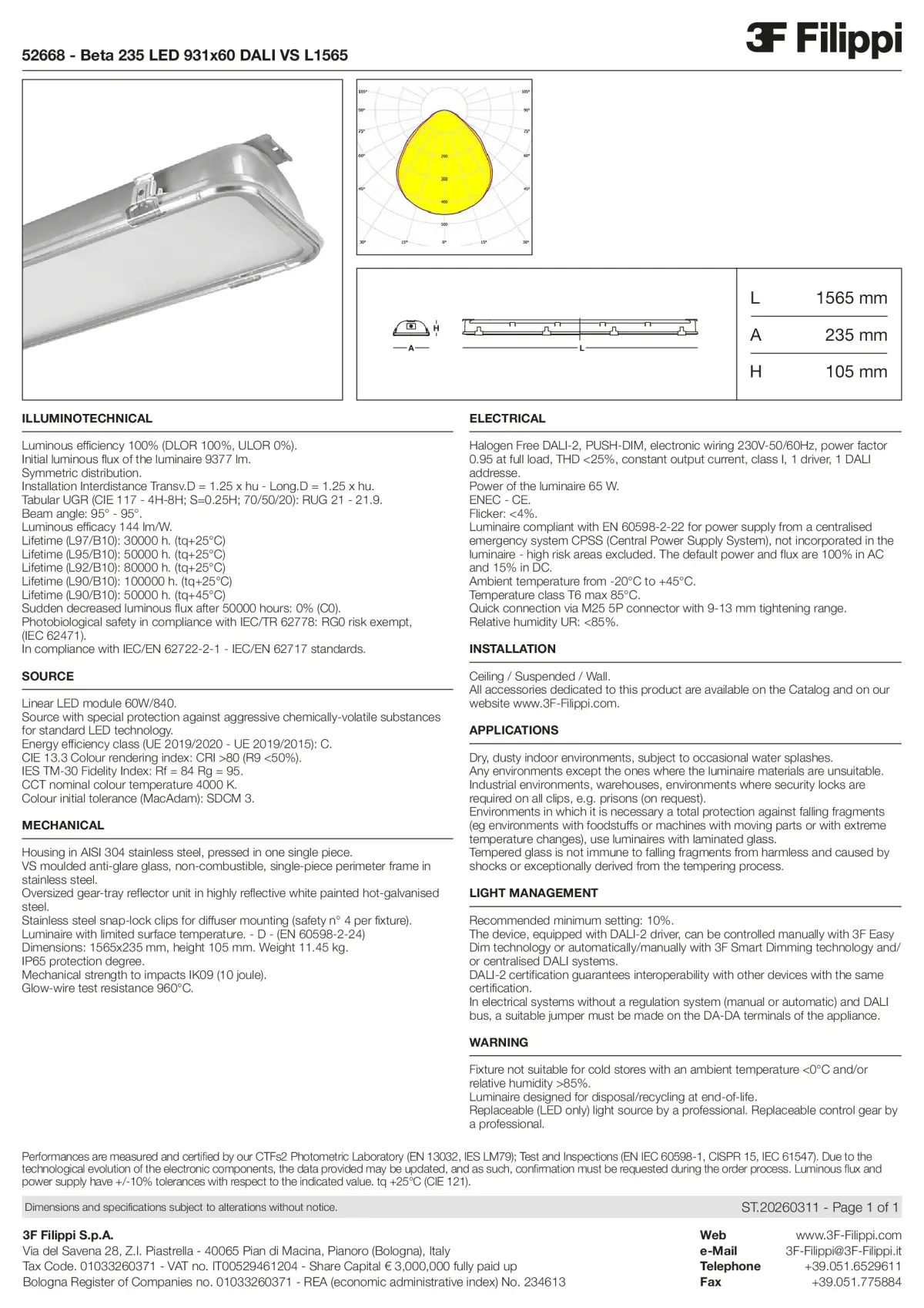52668 - Beta 235 LED 931x60 DALI VS L1565 - Datasheet - en