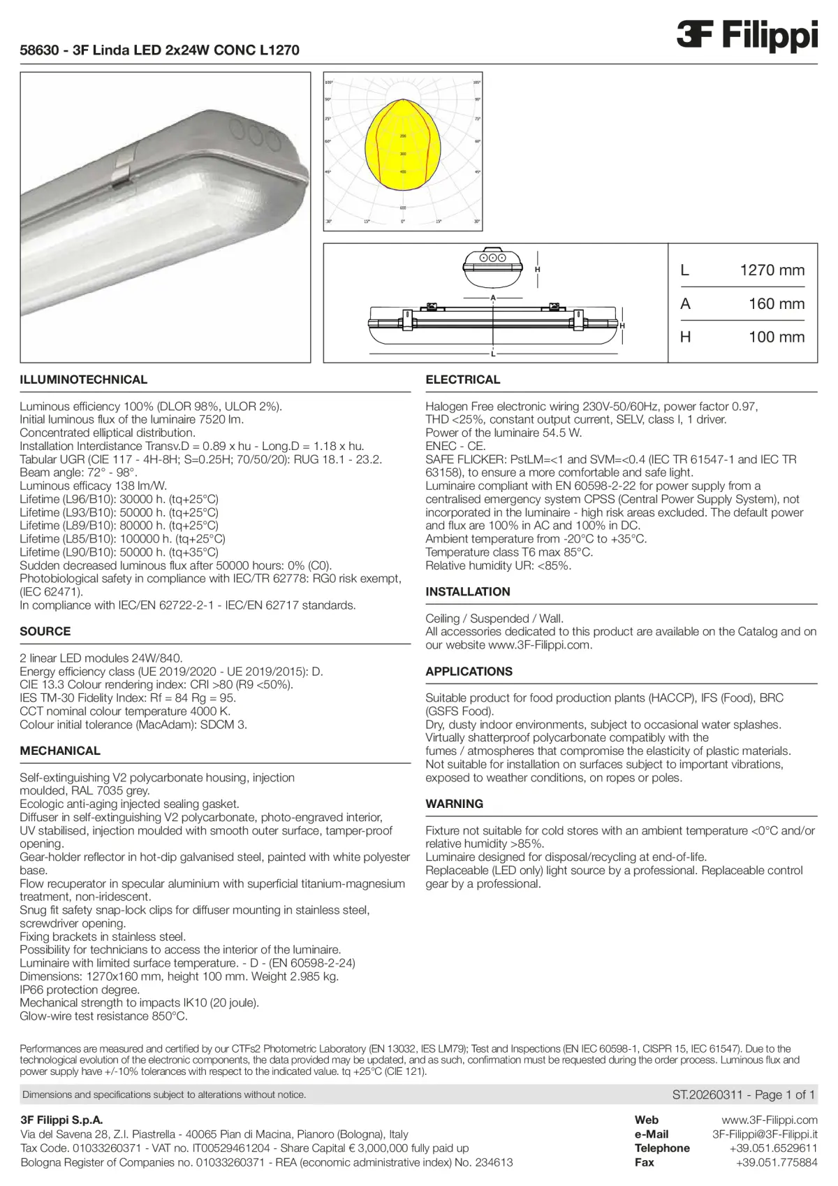 58630 - 3F Linda LED 2x24W CONC L1270 - Datasheet - en
