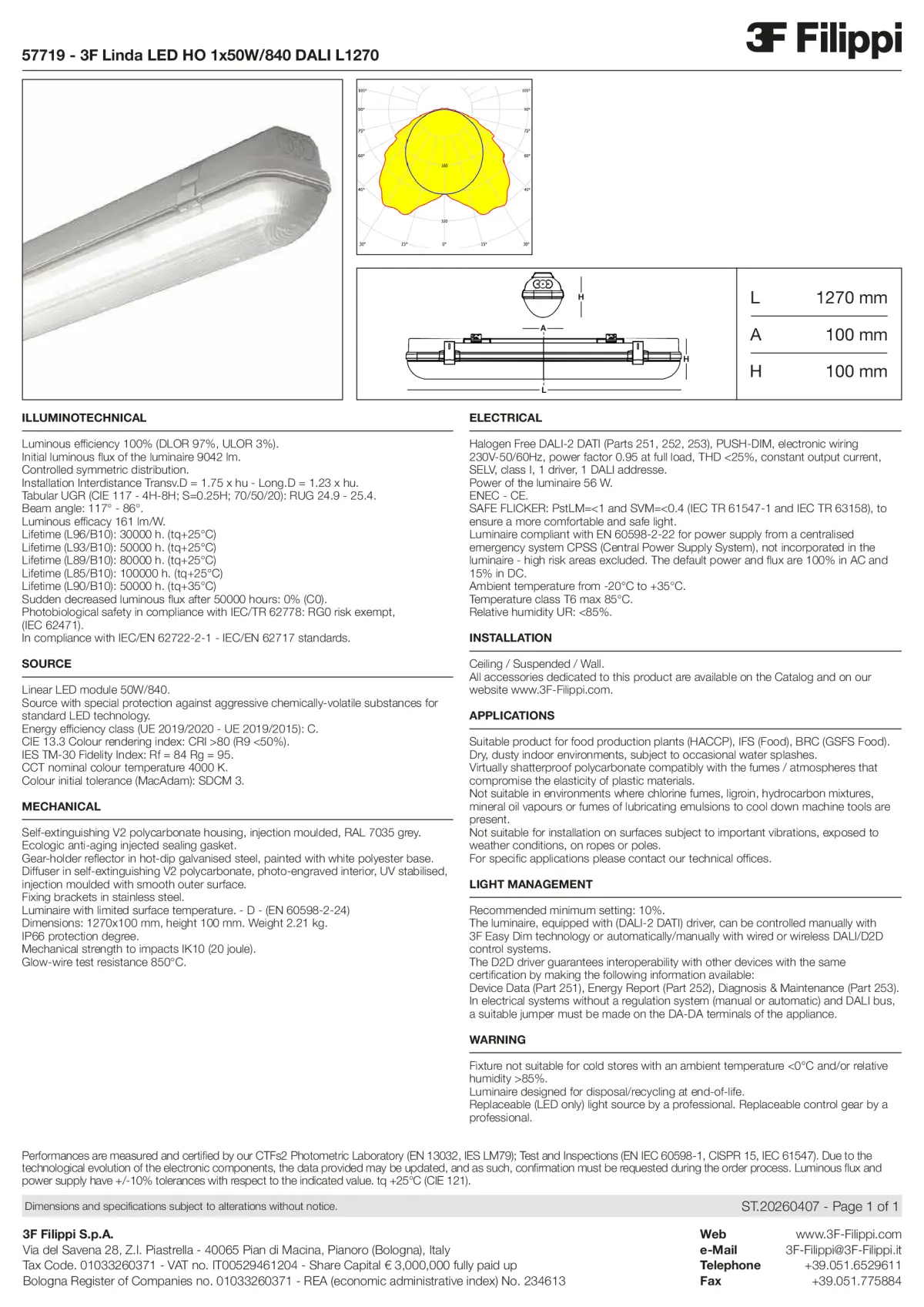 57719 - 3F Linda LED HO 1x50W-840 DALI L1270 - Datasheet - en