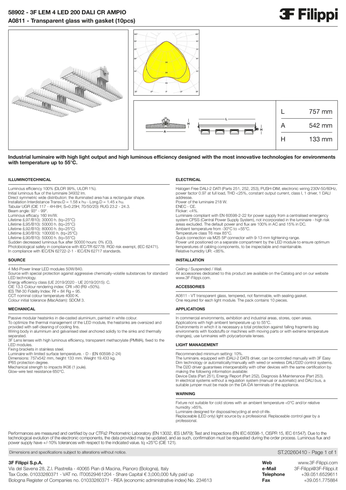 58902+A0811 - 3F LEM 4 LED 200 DALI CR AMPIO + VT - Datasheet - en
