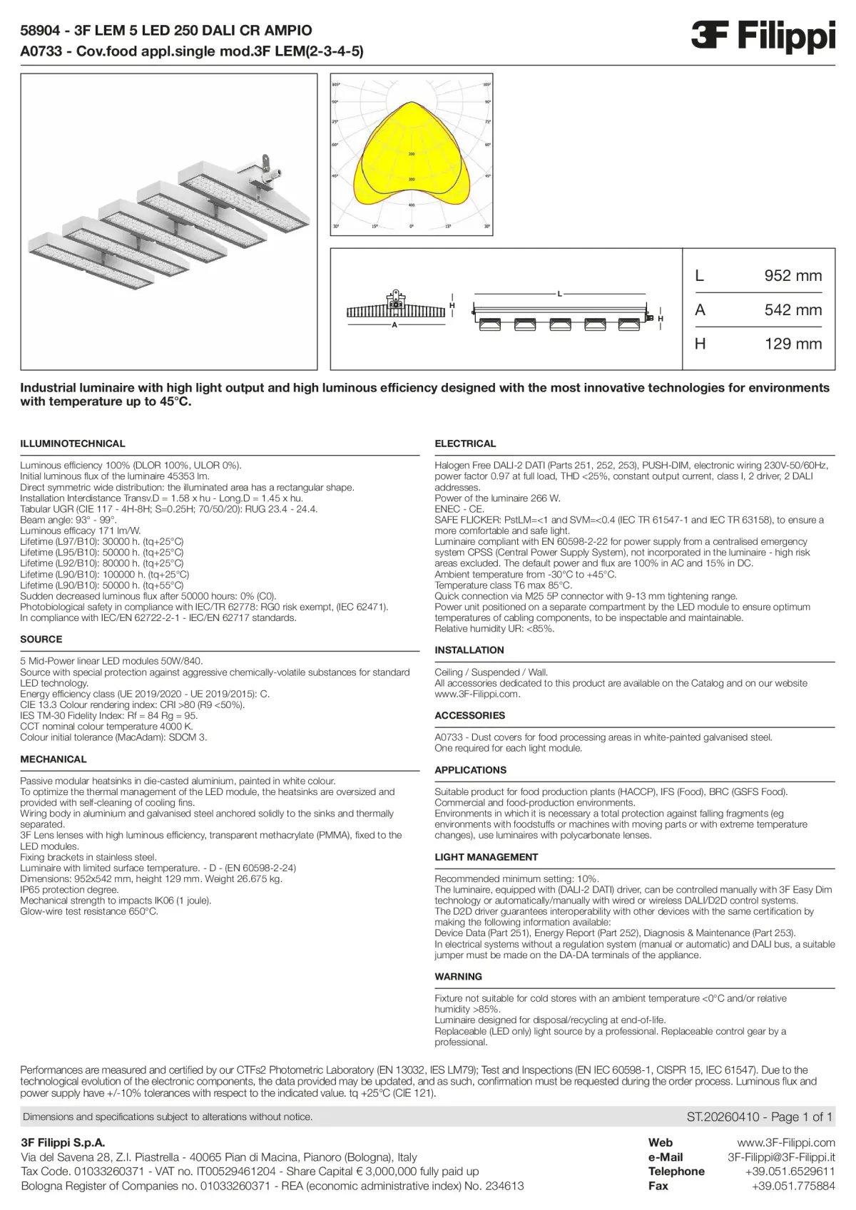 58904+A0733 - 3F LEM 5 LED 250 DALI CR AMPIO + FOOD - Datasheet - en