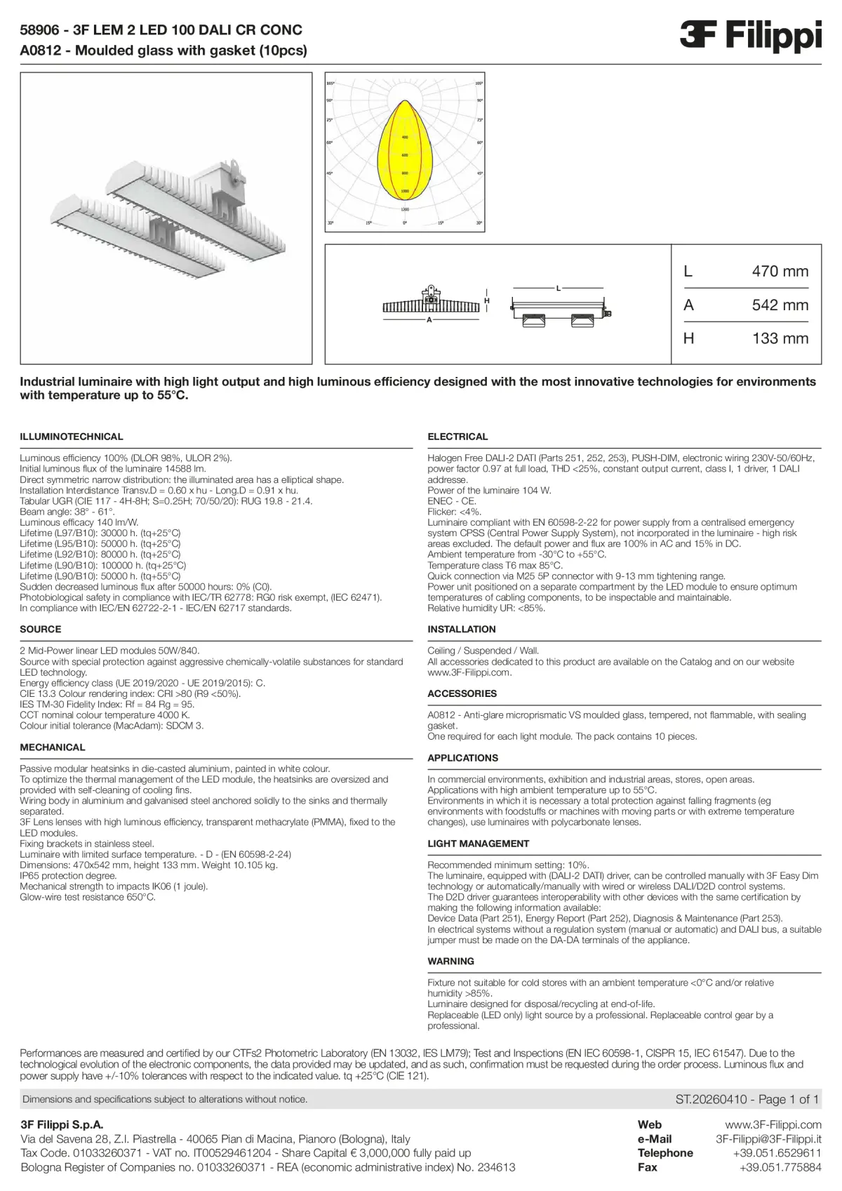 58906+A0812 - 3F LEM 2 LED 100 DALI CR CONC + VS - Datasheet - en