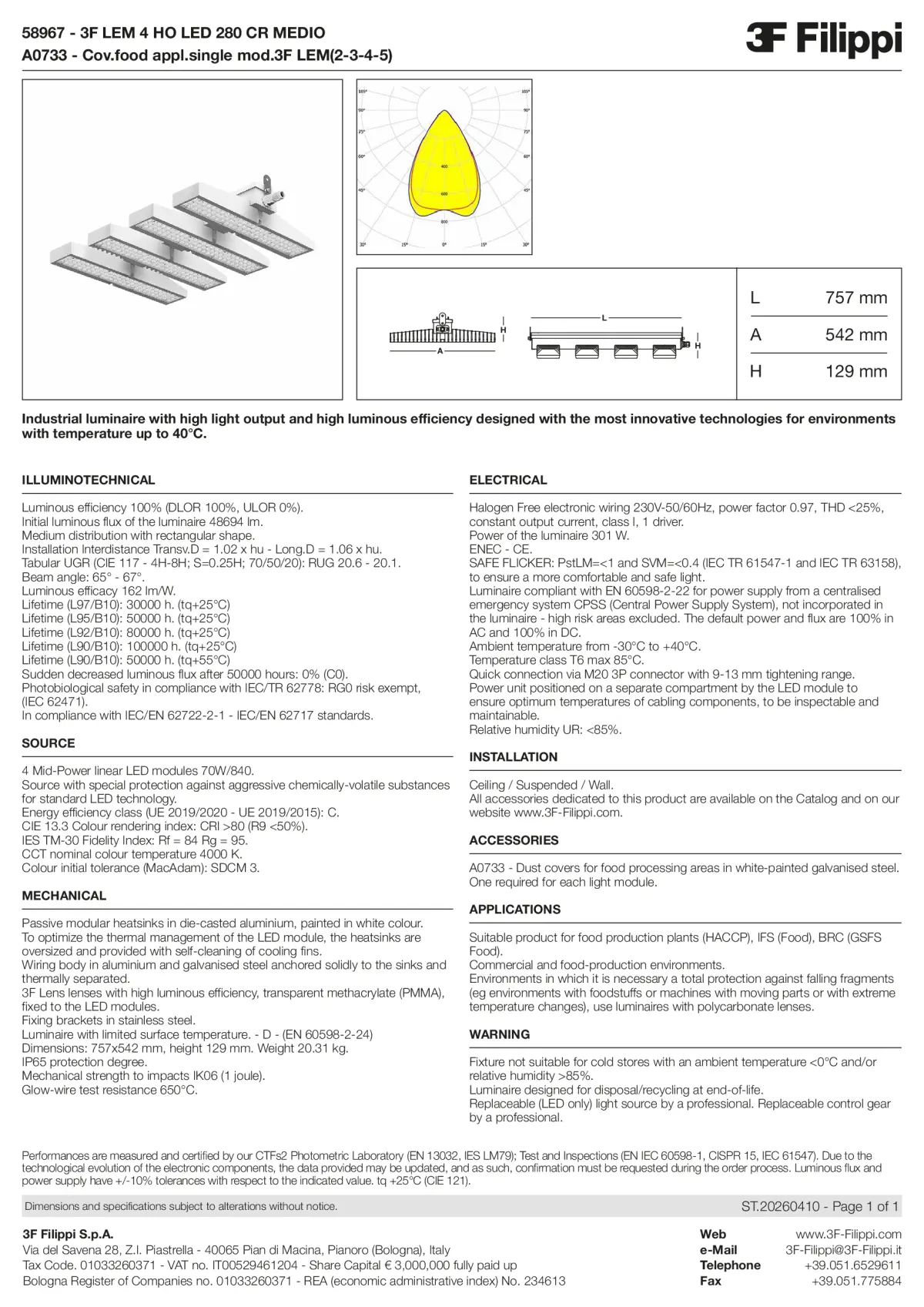 58967+A0733 - 3F LEM 4 HO LED 280 CR MEDIO + FOOD - Datasheet - en
