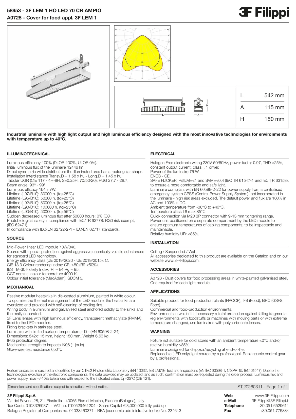 58953+A0728 - 3F LEM 1 HO LED 70 CR AMPIO + FOOD - Datasheet - en