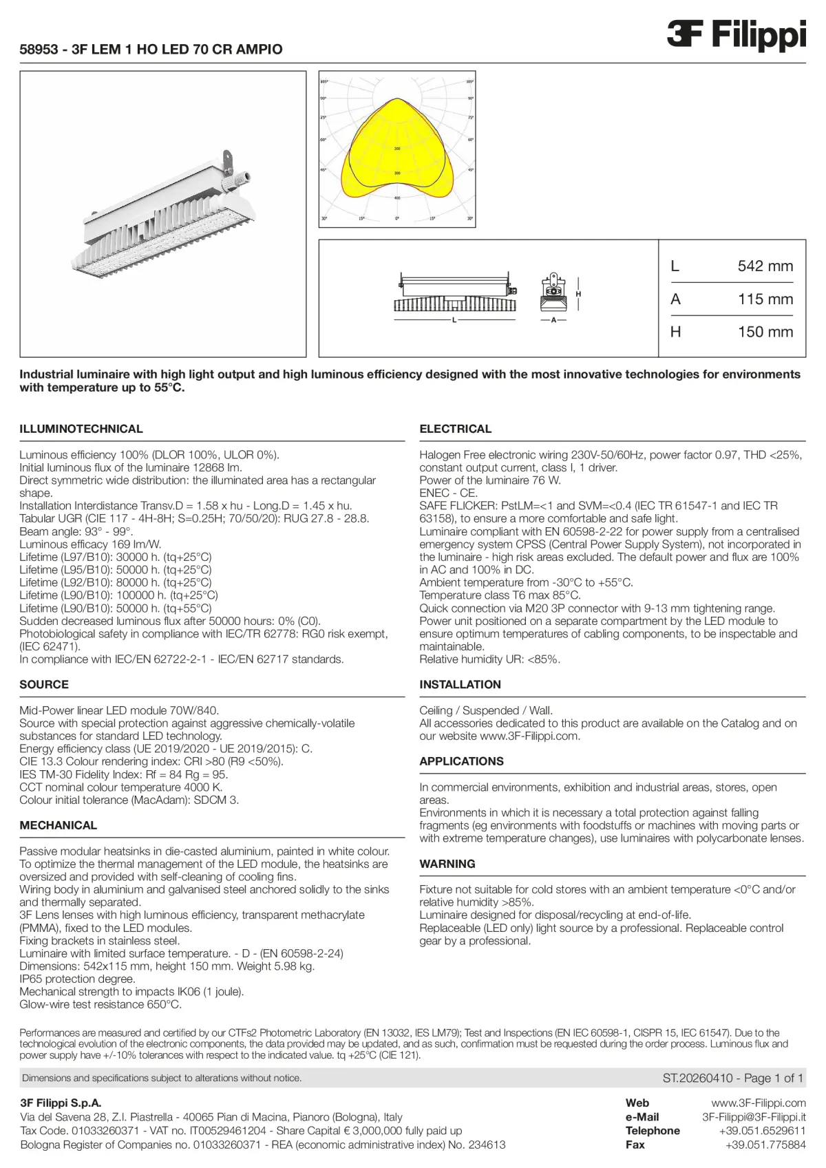 58953 - 3F LEM 1 HO LED 70 CR AMPIO - Datasheet - en