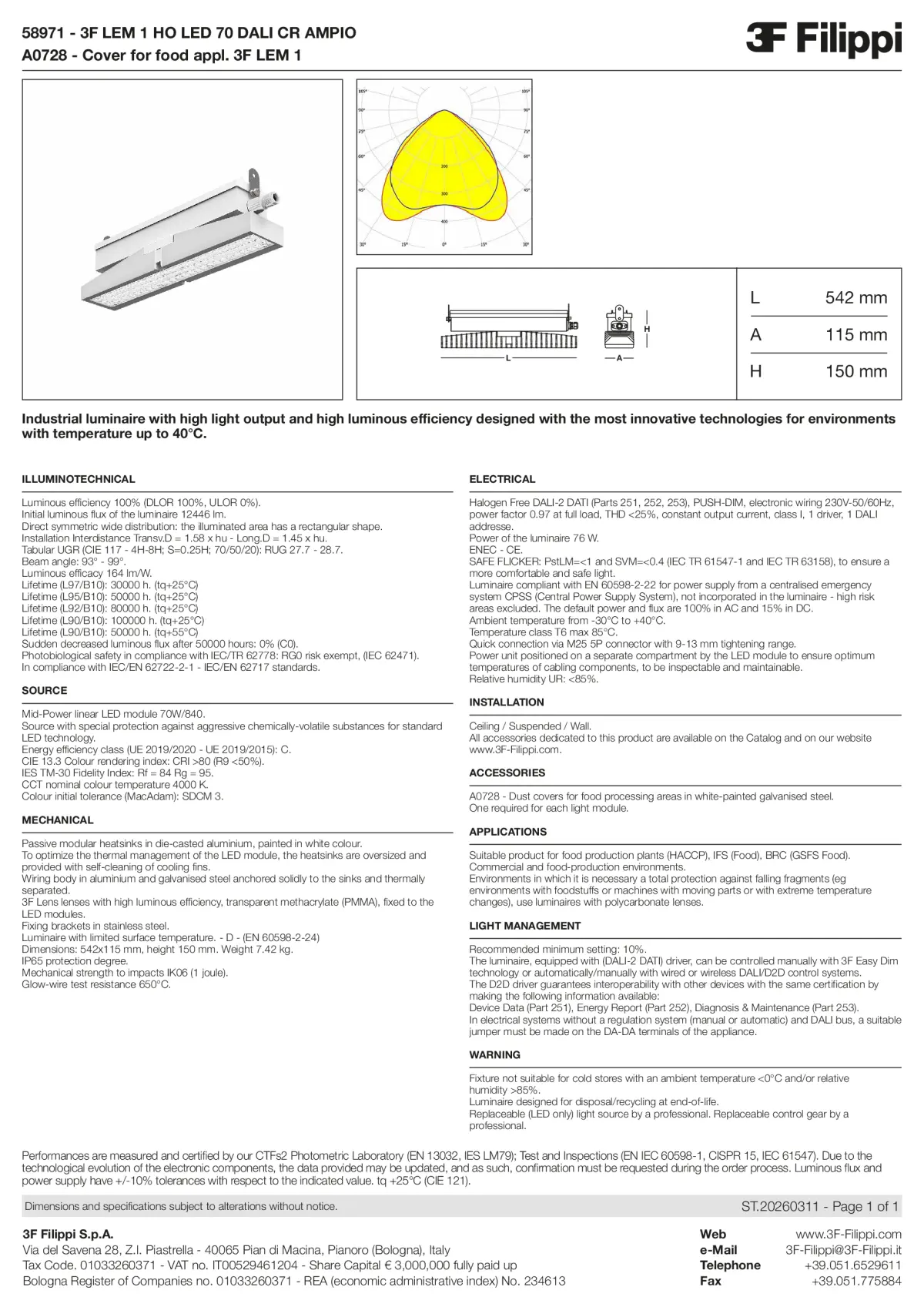 58971+A0728 - 3F LEM 1 HO LED 70 DALI CR AMPIO + FOOD - Datasheet - en