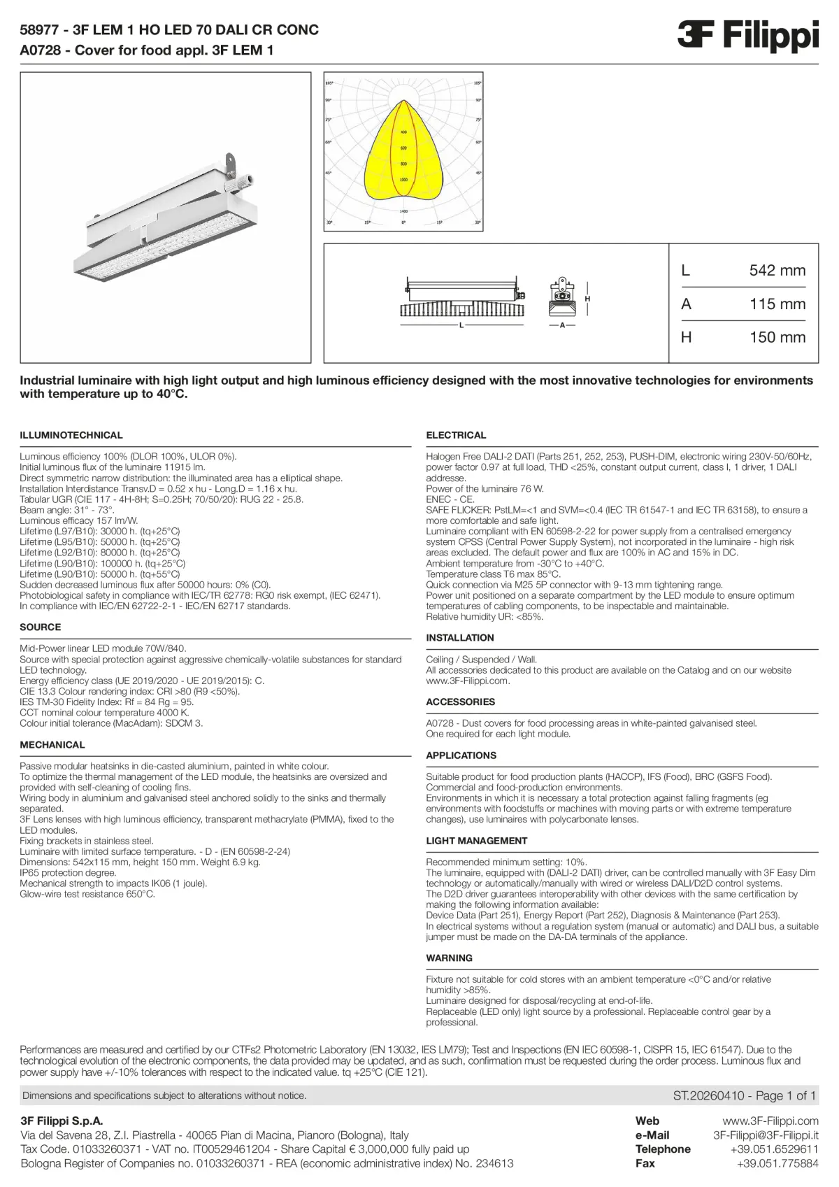 58977+A0728 - 3F LEM 1 HO LED 70 DALI CR CONC + FOOD - Datasheet - en