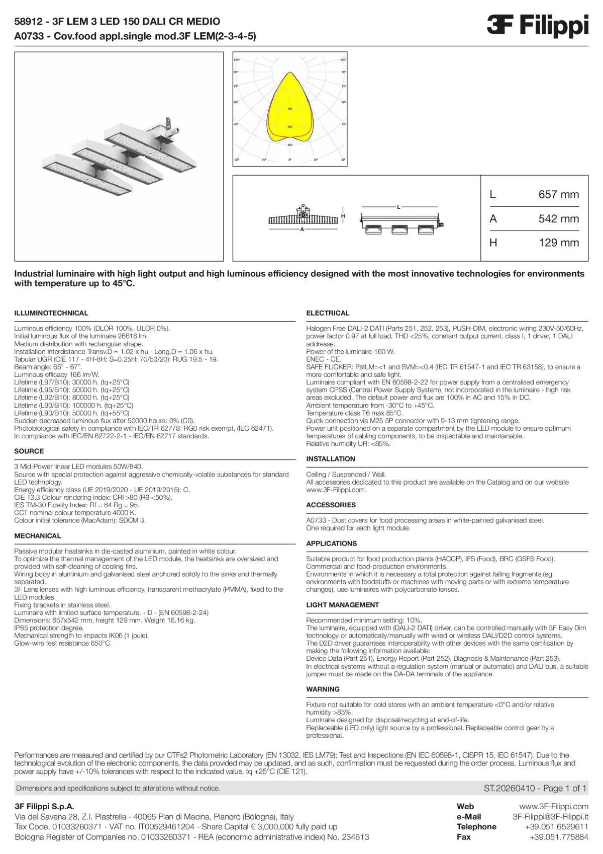 58912+A0733 - 3F LEM 3 LED 150 DALI CR MEDIO + FOOD - Datasheet - en