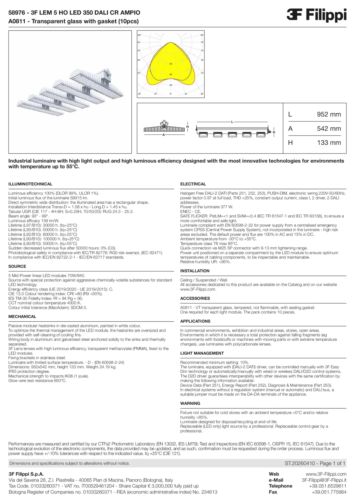 58976+A0811 - 3F LEM 5 HO LED 350 DALI CR AMPIO + VT - Datasheet - en