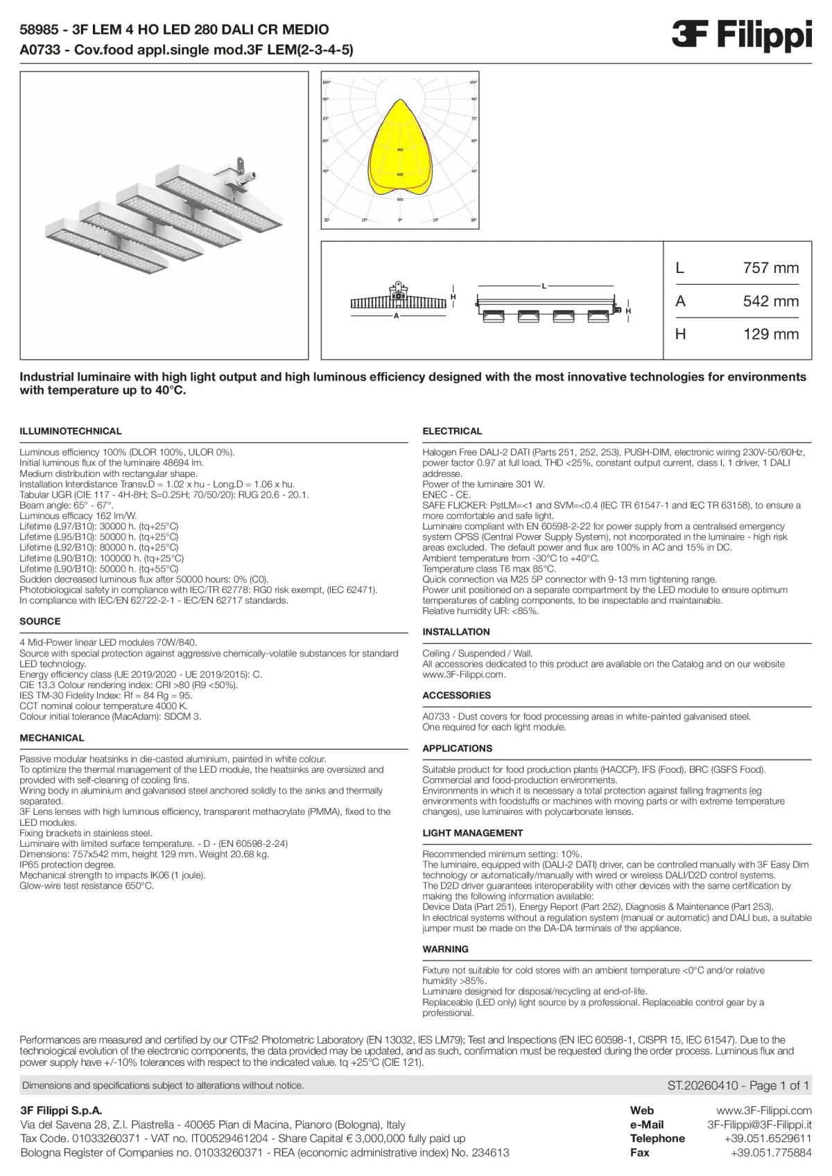 58985+A0733 - 3F LEM 4 HO LED 280 DALI CR MEDIO + FOOD - Datasheet - en