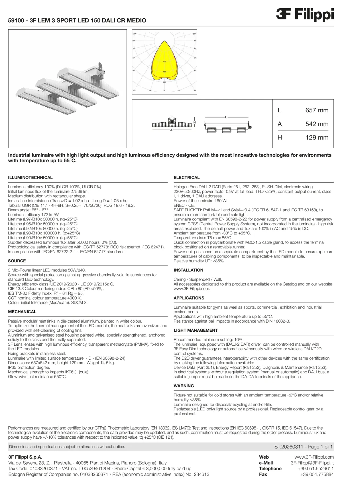 59100 - 3F LEM 3 SPORT LED 150 DALI CR MEDIO - Datasheet - en