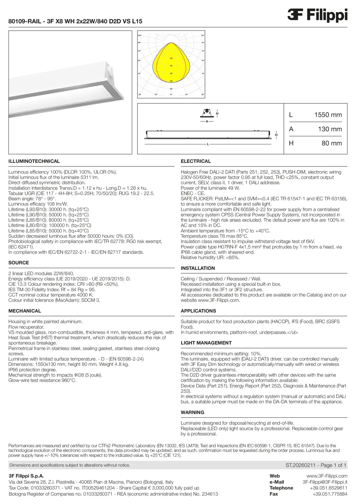 80109-RAIL - 3F X8 WH 2x22W-840 D2D VS L15 - Datasheet - en