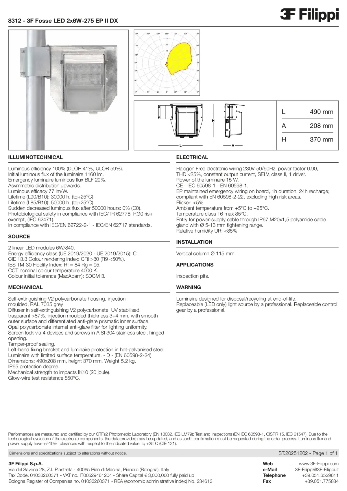 8312 - 3F Fosse LED 2x6W-275 EP II DX - Datasheet - en