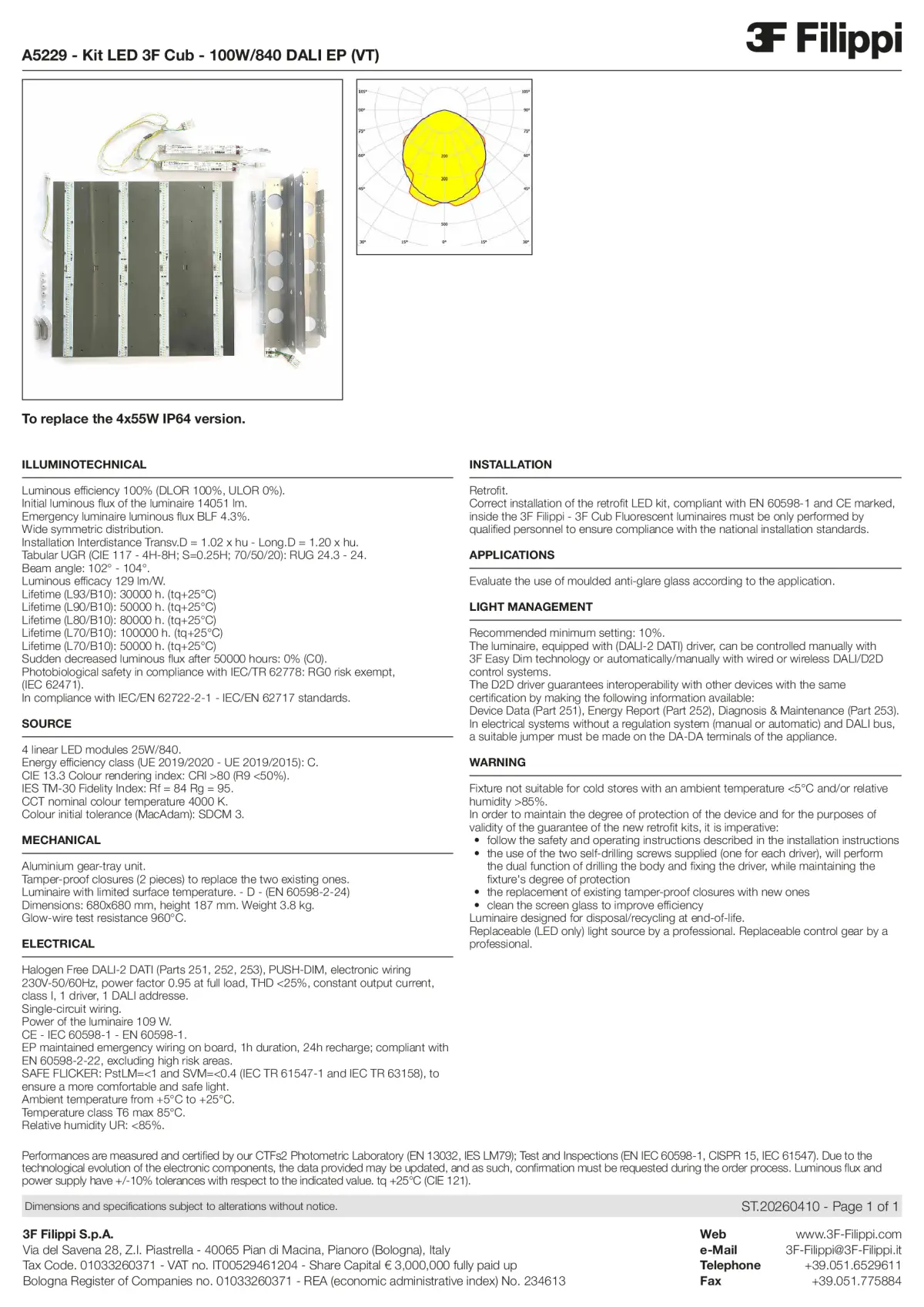 A5229 - Kit LED 3F Cub - 100W-840 DALI EP (VT) - Datasheet - en