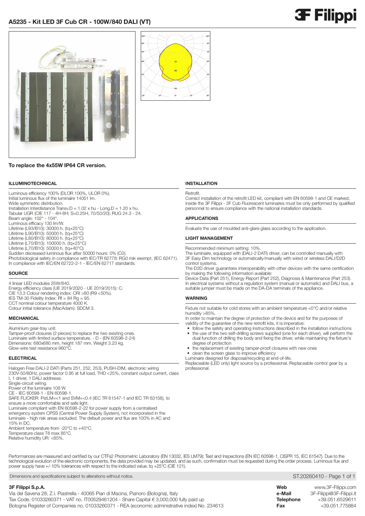 A5235 - Kit LED 3F Cub CR - 100W-840 DALI (VT) - Datasheet - en