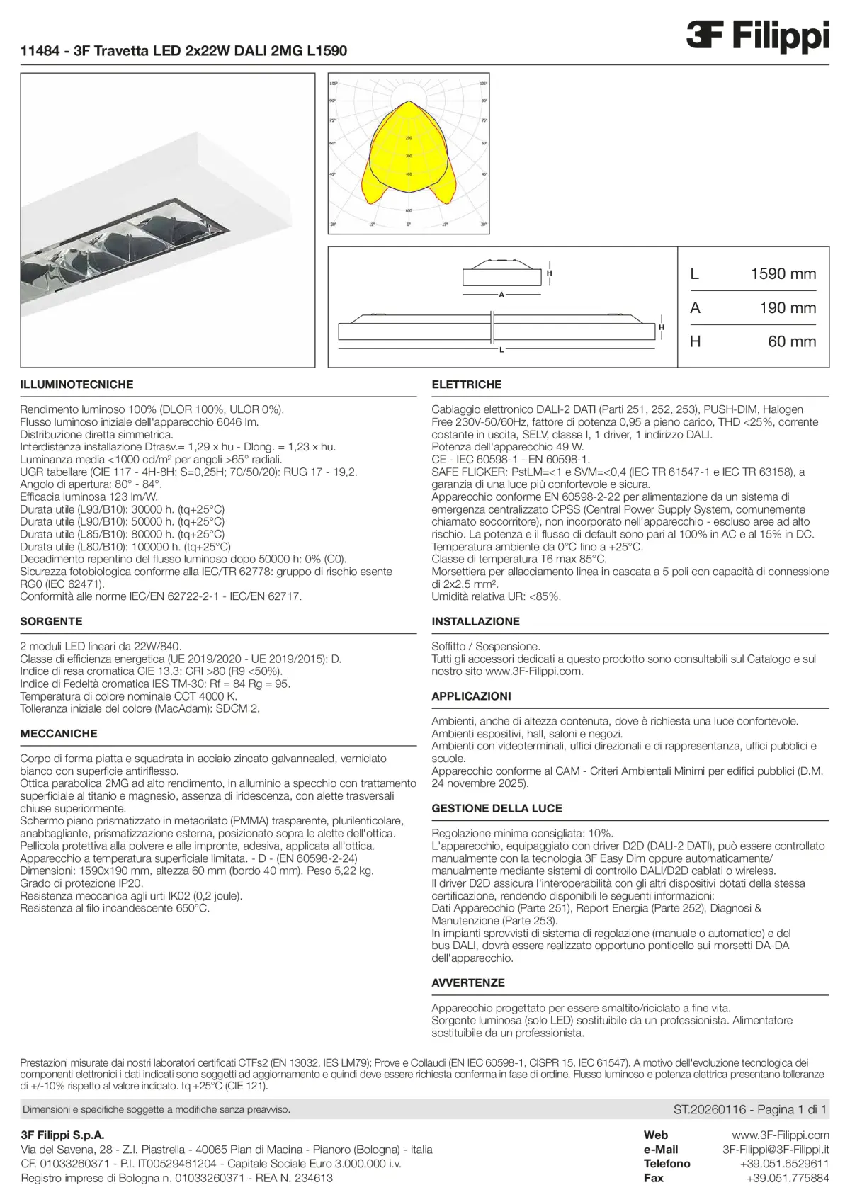 11484 - 3F Travetta LED 2x22W DALI 2MG L1590 - Datasheet - it