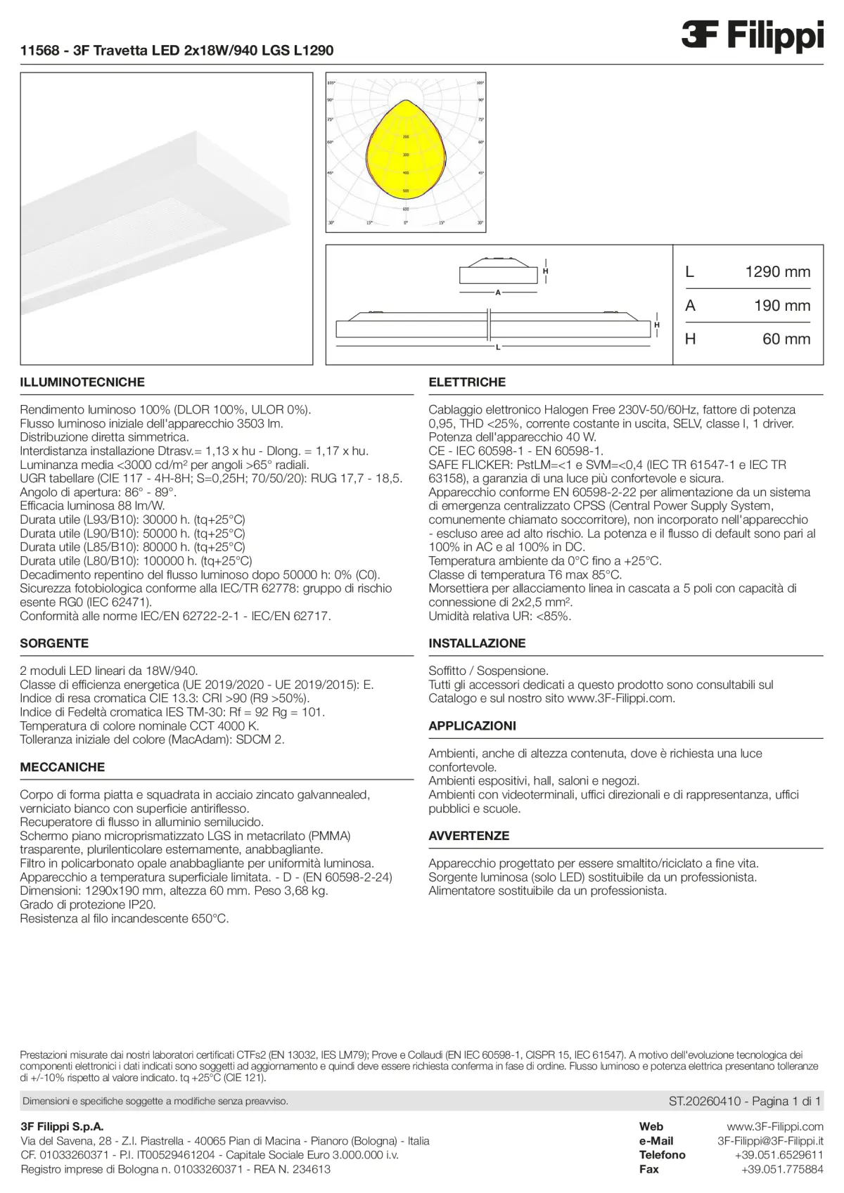 11568 - 3F Travetta LED 2x18W-940 LGS L1290 - Datasheet - it
