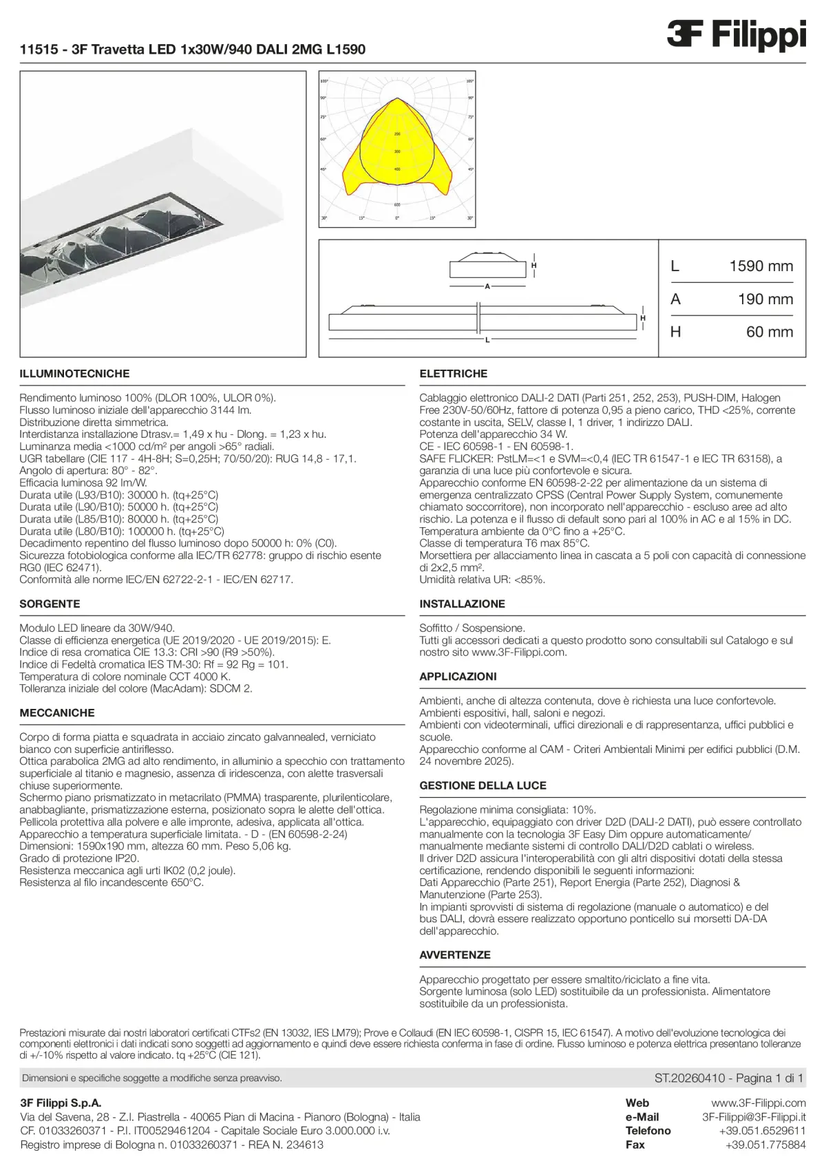 11515 - 3F Travetta LED 1x30W-940 DALI 2MG L1590 - Datasheet - it