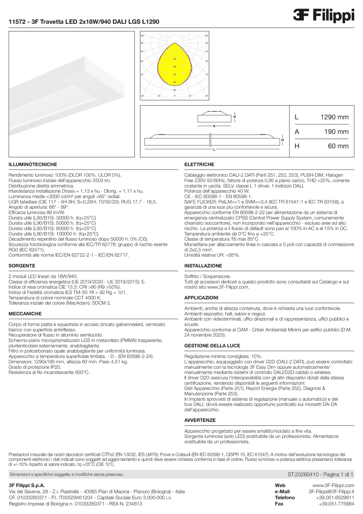 11572 - 3F Travetta LED 2x18W-940 DALI LGS L1290 - Datasheet - it