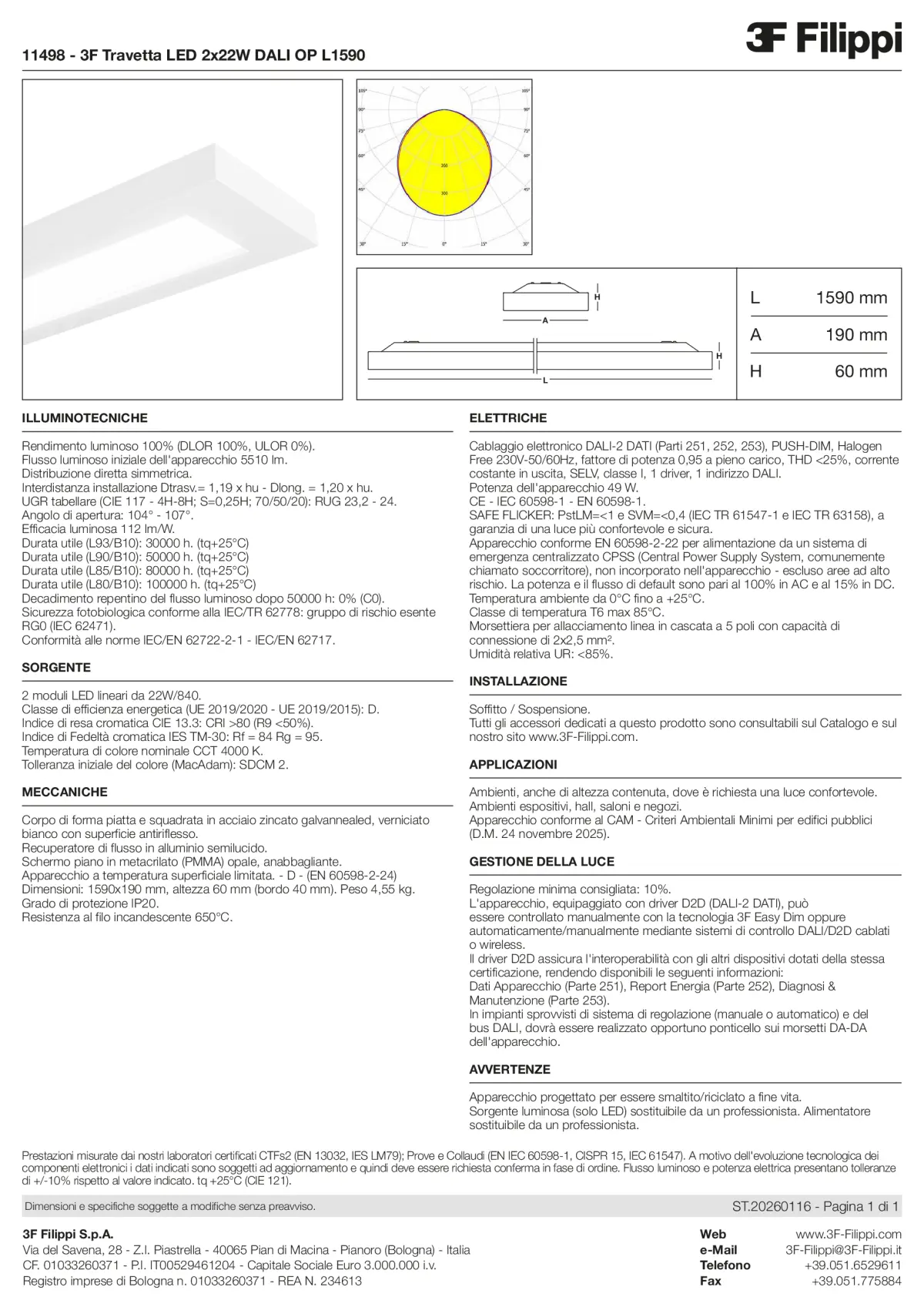 11498 - 3F Travetta LED 2x22W DALI OP L1590 - Datasheet - it