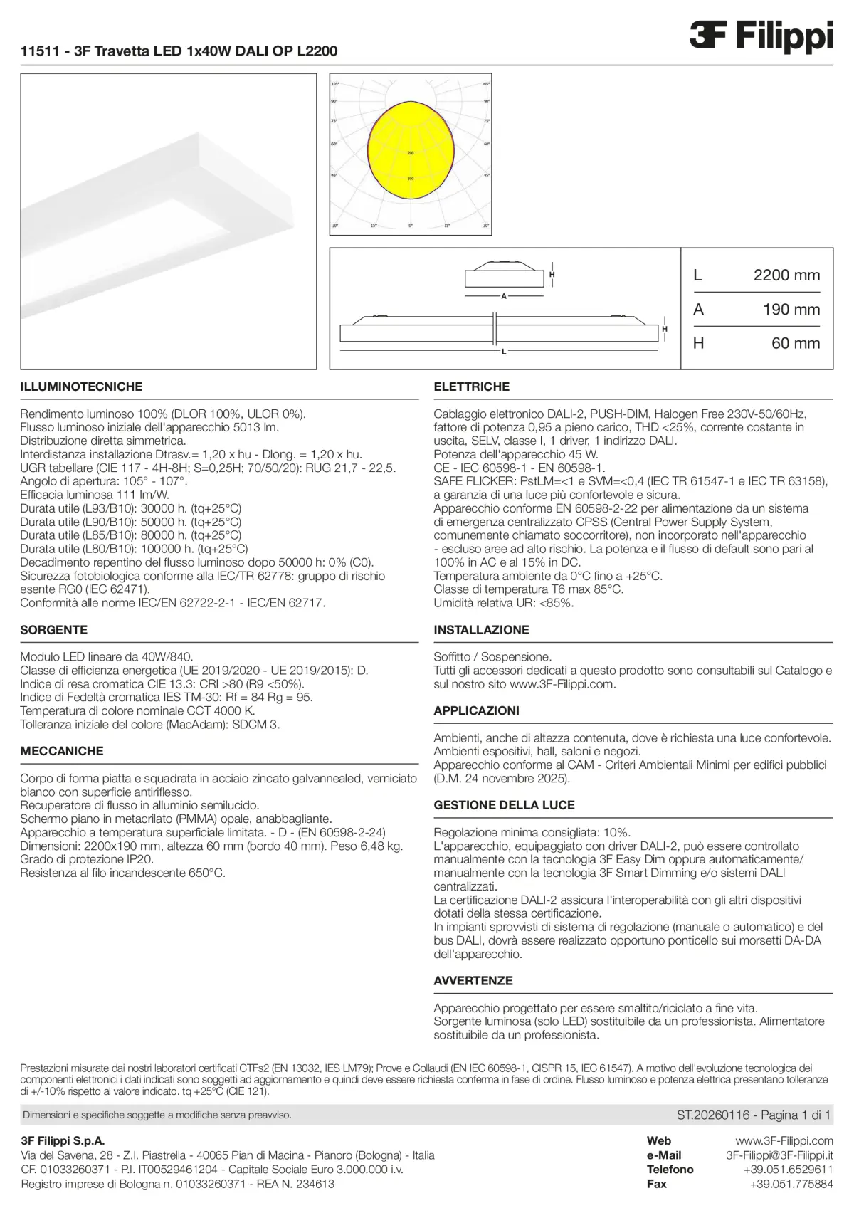 11511 - 3F Travetta LED 1x40W DALI OP L2200 - Datasheet - it