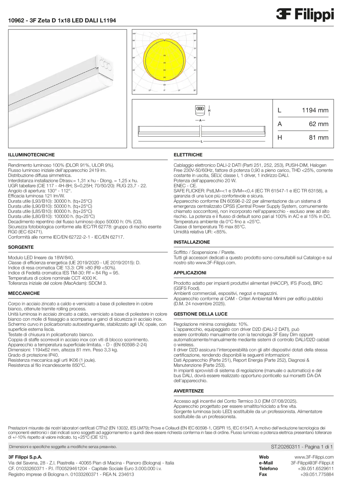 10962 - 3F Zeta D 1x18 LED DALI L1194 - Datasheet - it