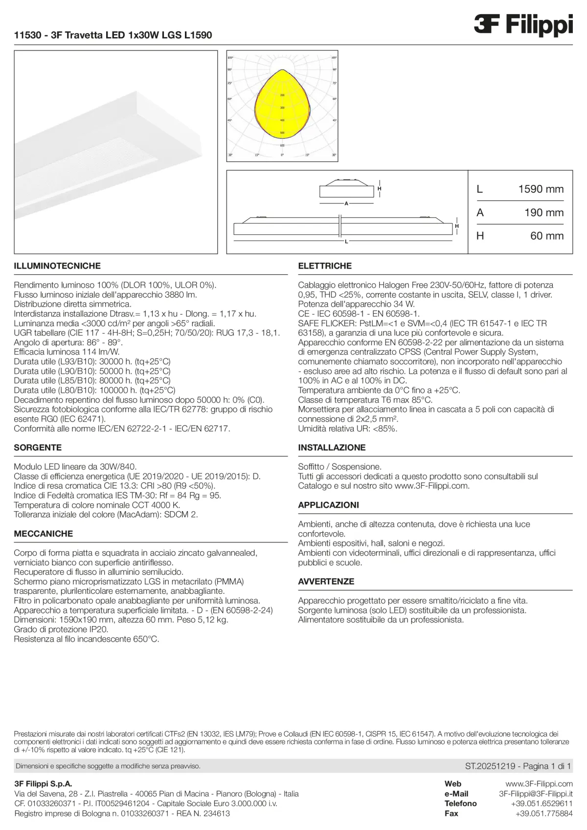 11530 - 3F Travetta LED 1x30W LGS L1590 - Datasheet - it