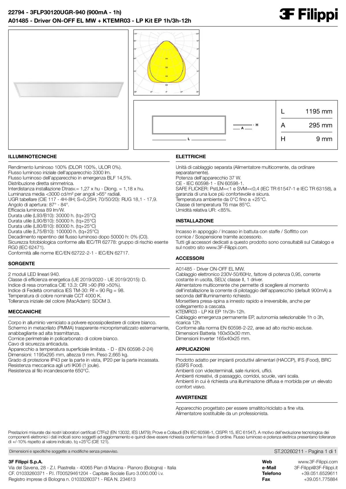 22794+A01485+KTEMR03 - 3FLP30120UGR-940 (900mA - 1h) + ON-OFF EL MW + Kit EP 1h-3h - Datasheet - it