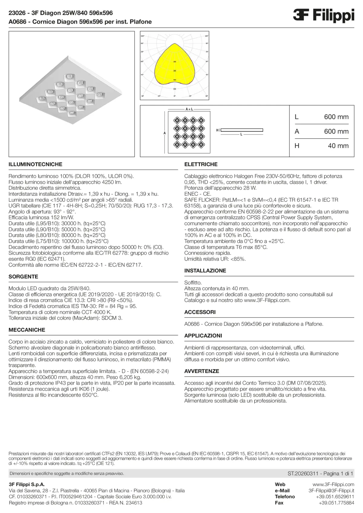 23026+A0686 - 3F Diagon 25W-840 596x596 + Corn.plaf. - Datasheet - it