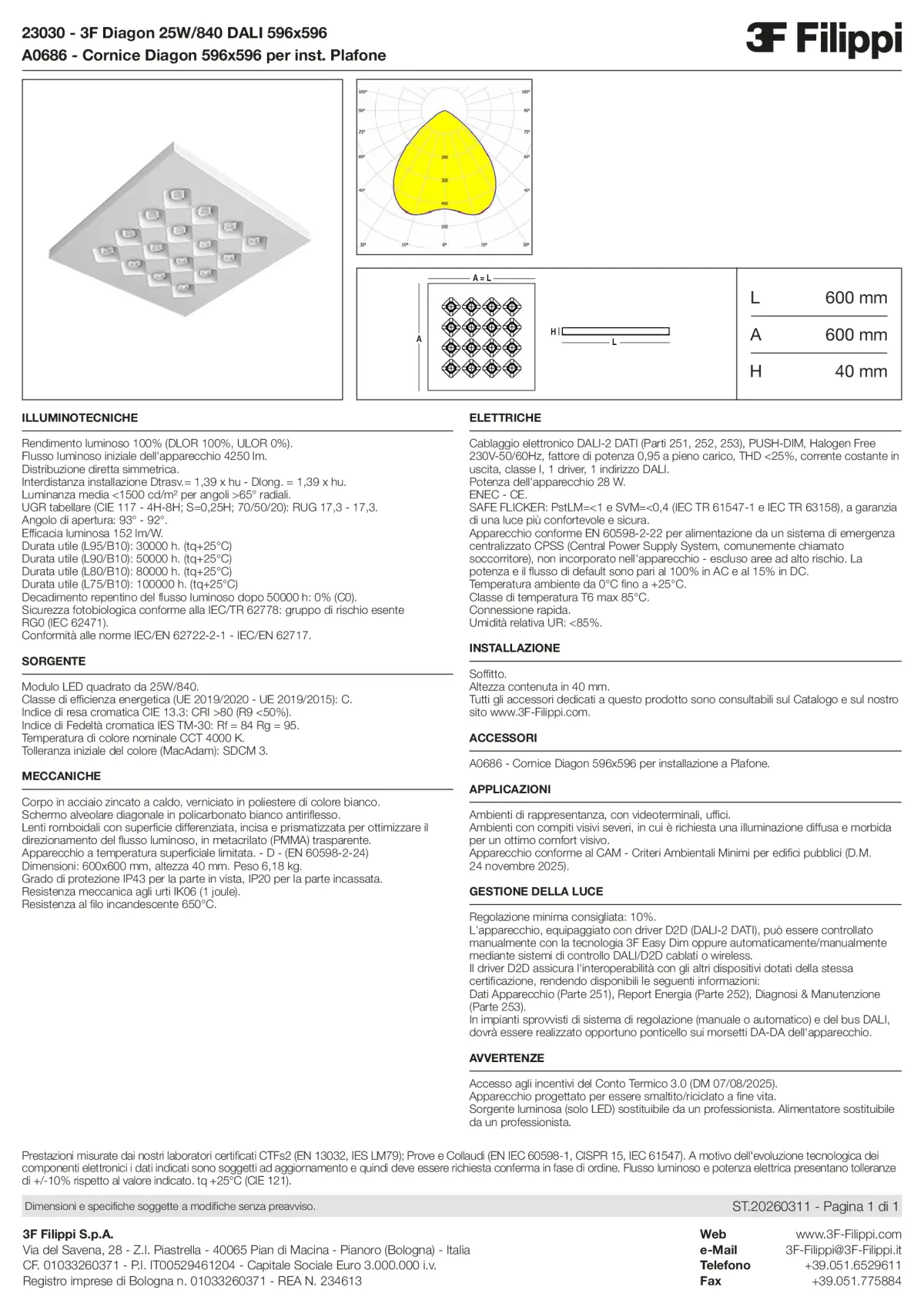 23030+A0686 - 3F Diagon 25W-840 DALI 596x596 + Corn.plaf. - Datasheet - it