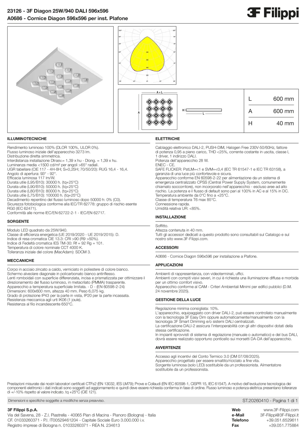 23126+A0686 - 3F Diagon 25W-940 DALI 596x596 + Corn.plaf. - Datasheet - it