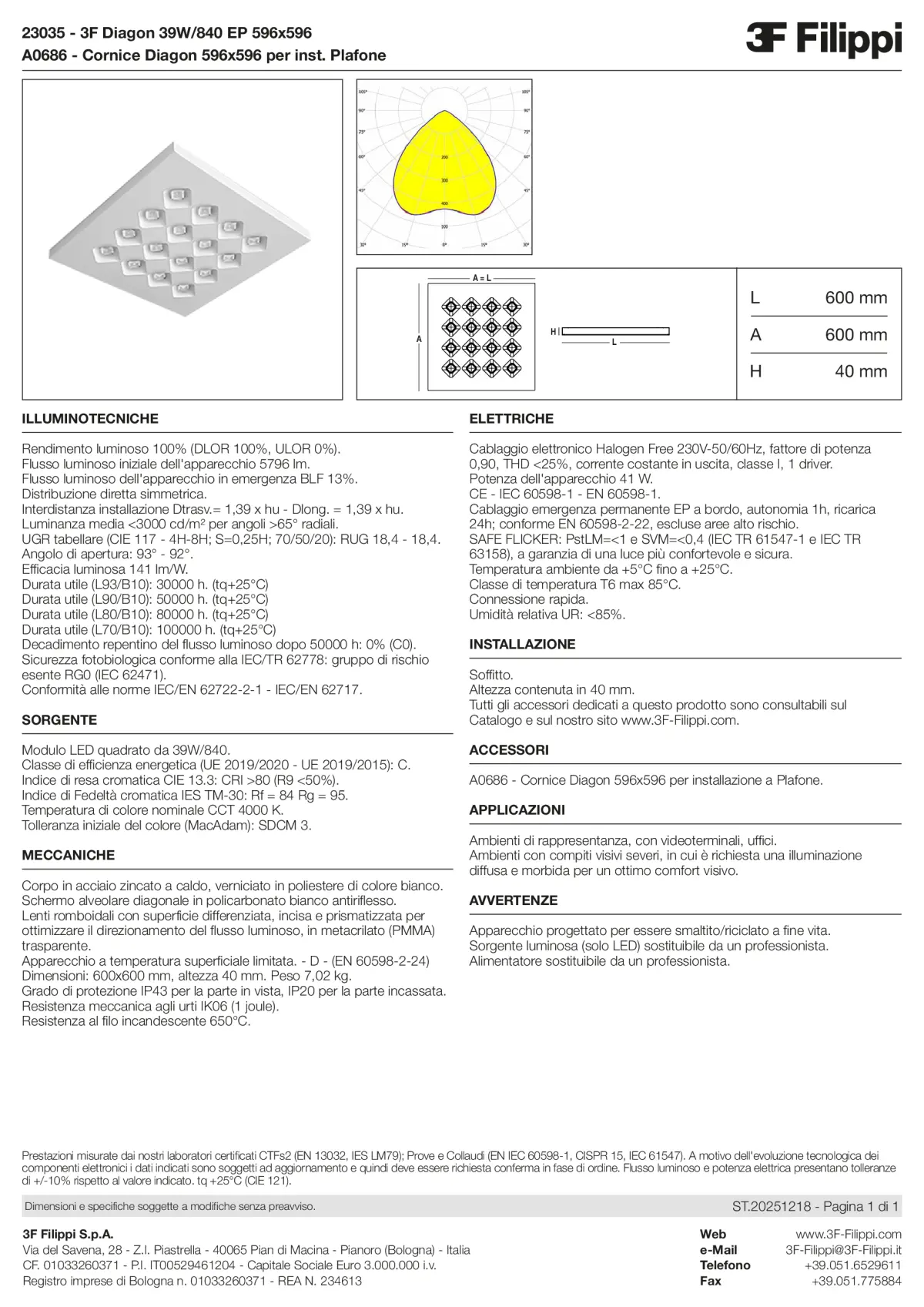 23035+A0686 - 3F Diagon 39W-840 EP 596x596 + Corn.plaf. - Datasheet - it
