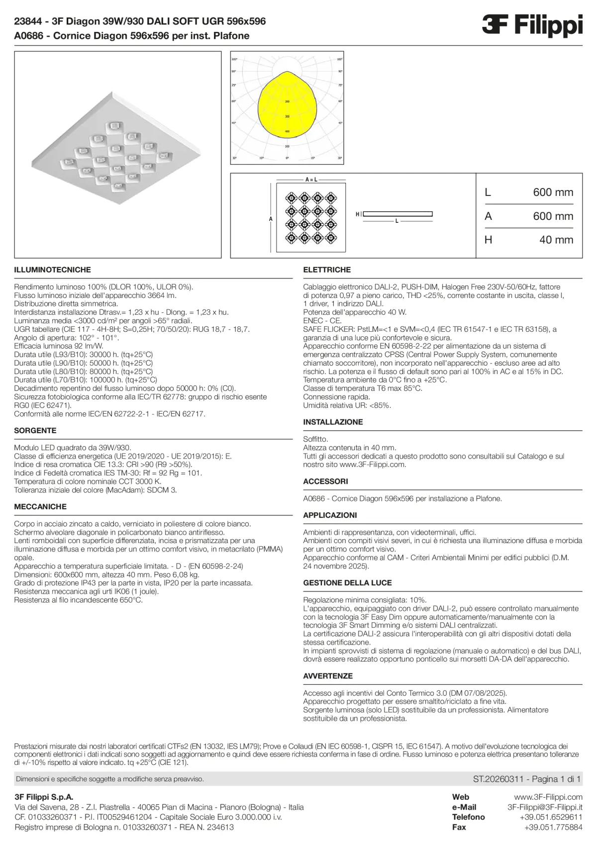 23844+A0686 - 3F Diagon 39W-930 DALI SOFT UGR 596x596 + Corn.plaf. - Datasheet - it