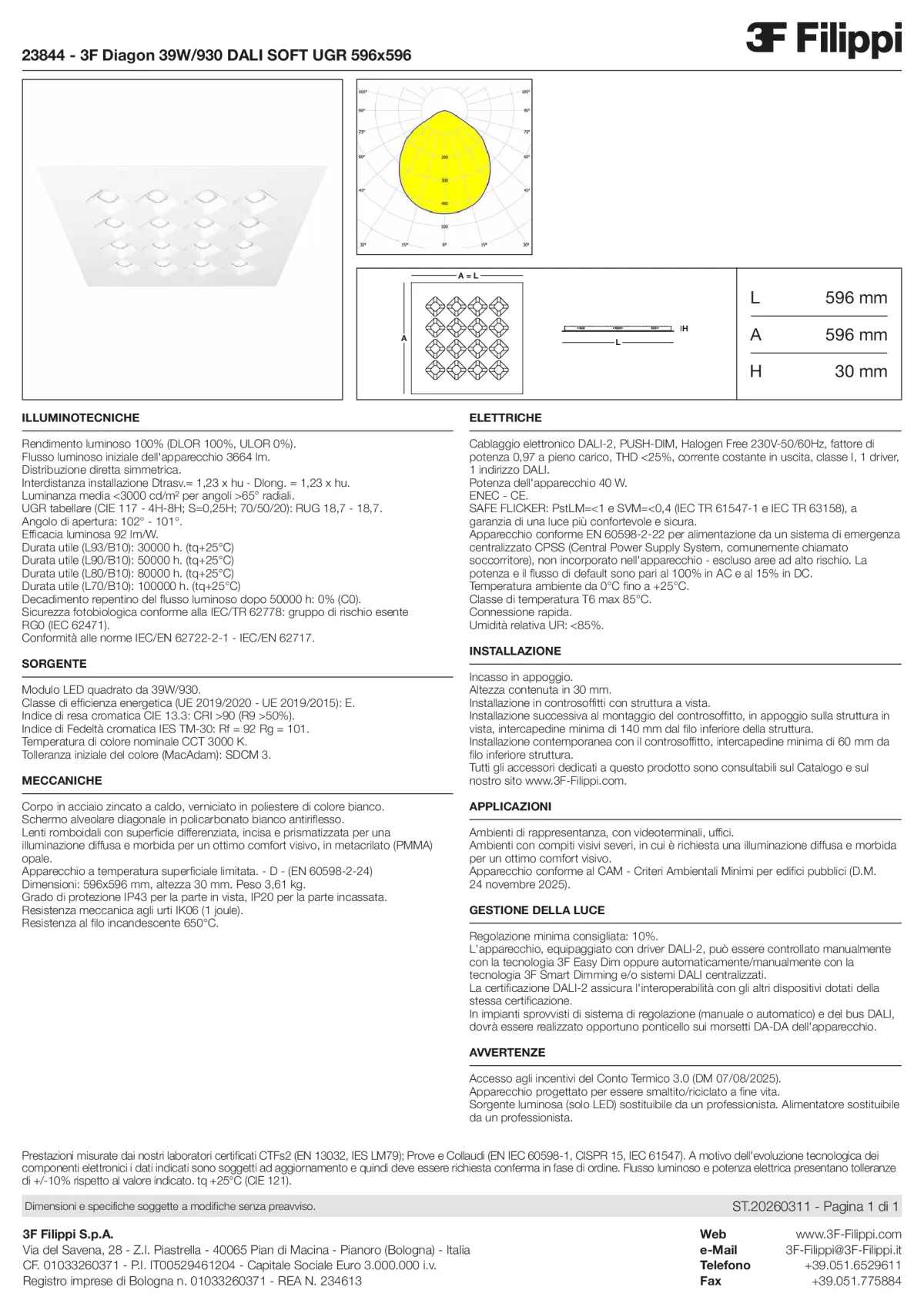 23844 - 3F Diagon 39W-930 DALI SOFT UGR 596x596 - Datasheet - it