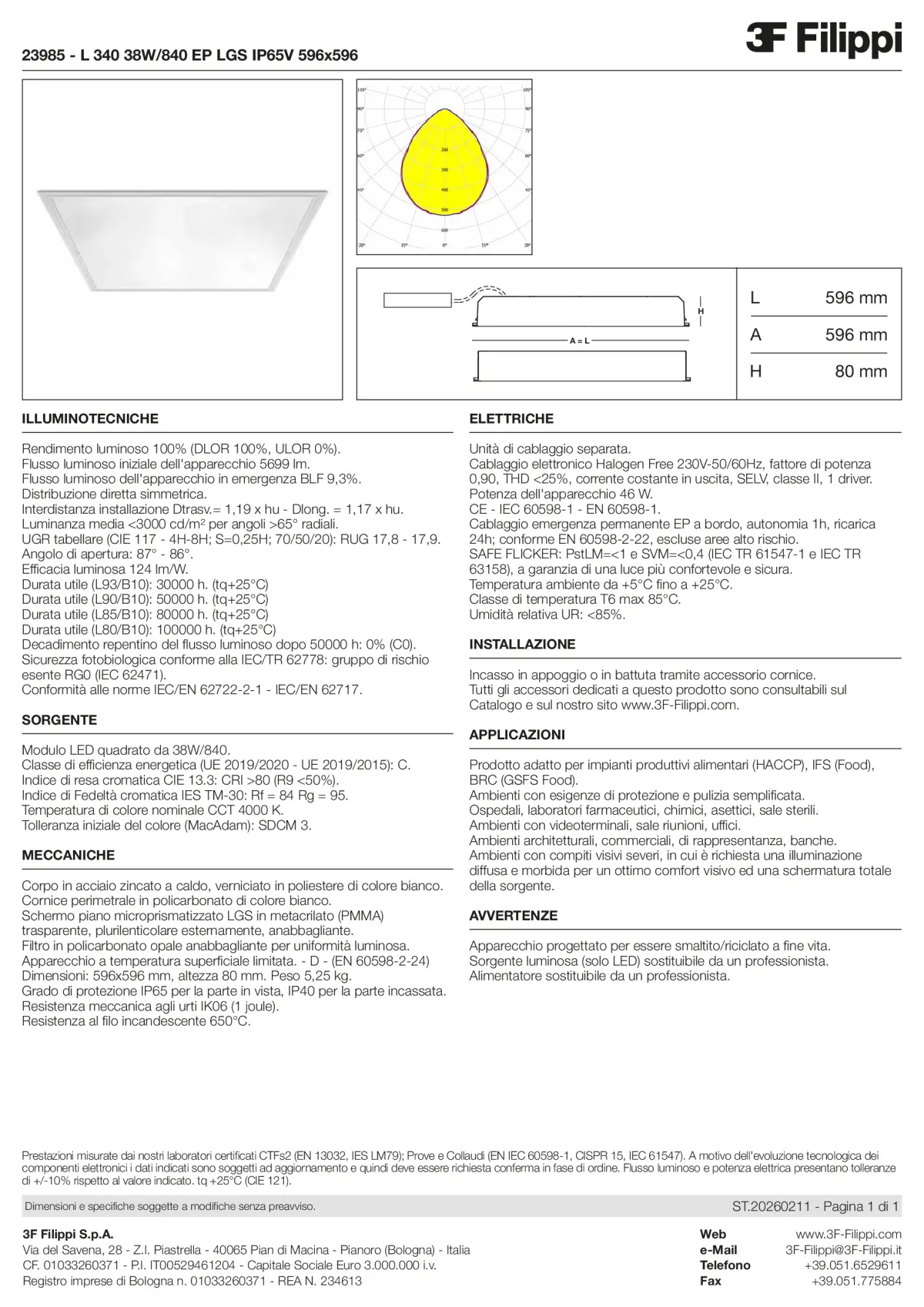 23985 - L 340 38W-840 EP LGS IP65V 596x596 - Datasheet - it