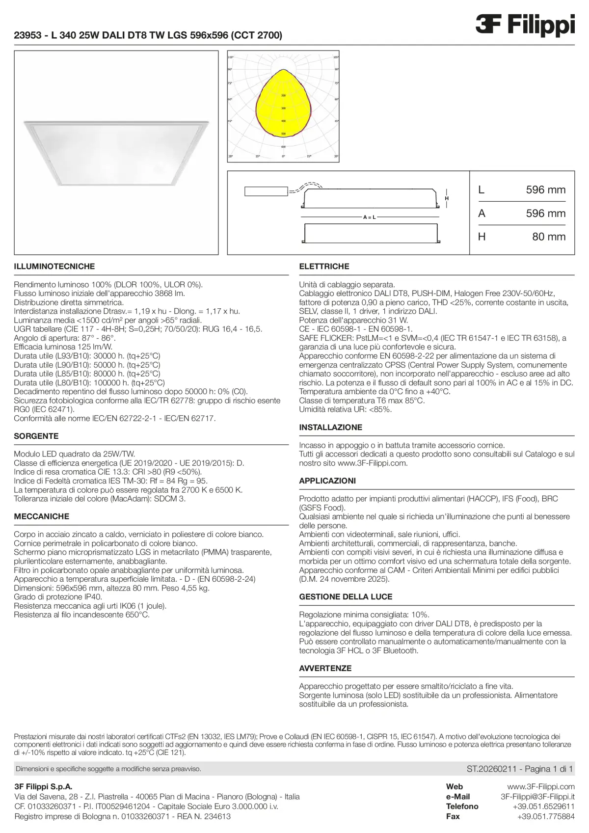 23953 - L 340 25W DALI DT8 TW LGS 596x596 (CCT 2700) - Datasheet - it