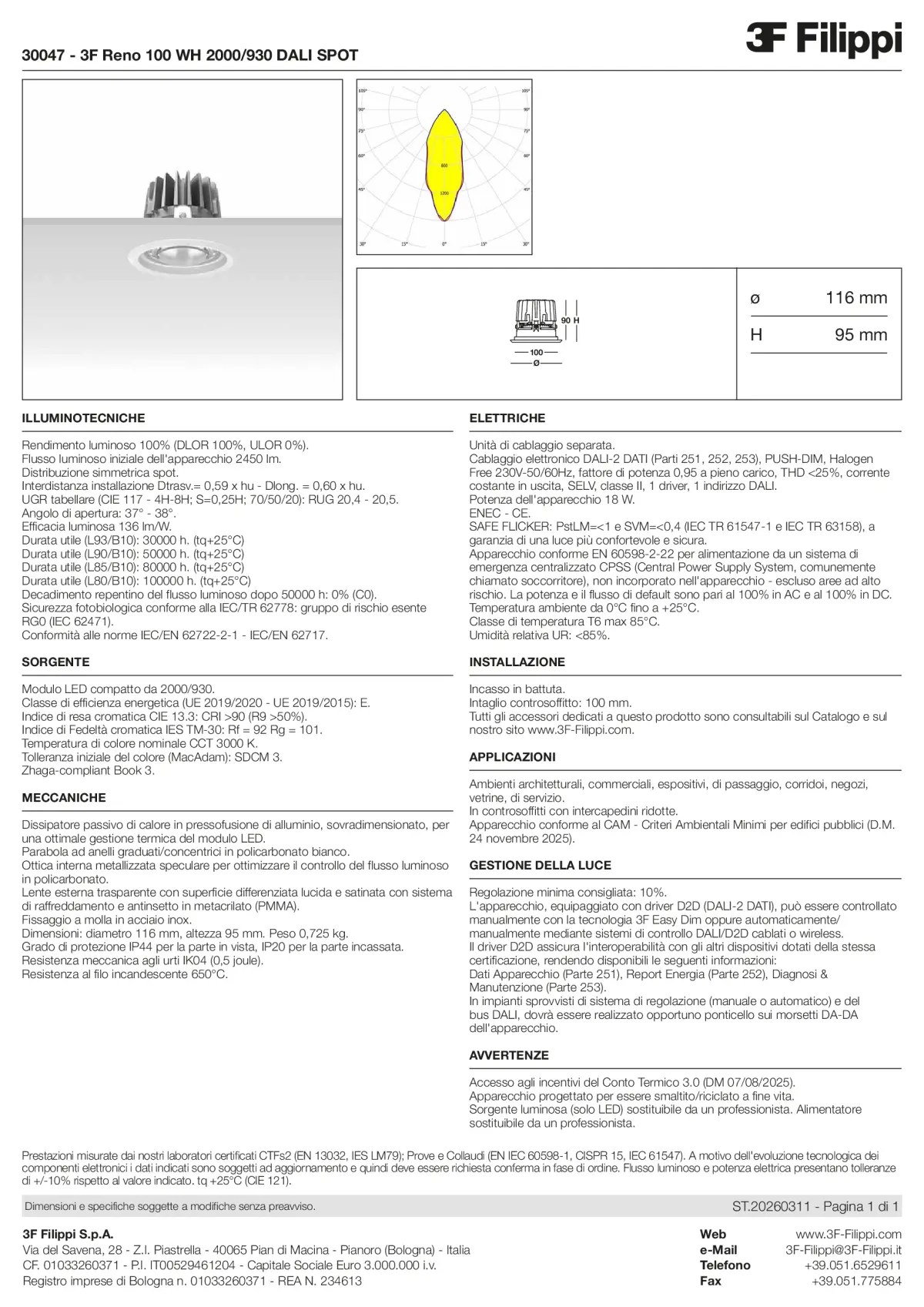 30047 - 3F Reno 100 WH 2000-930 DALI SPOT - Datasheet - it