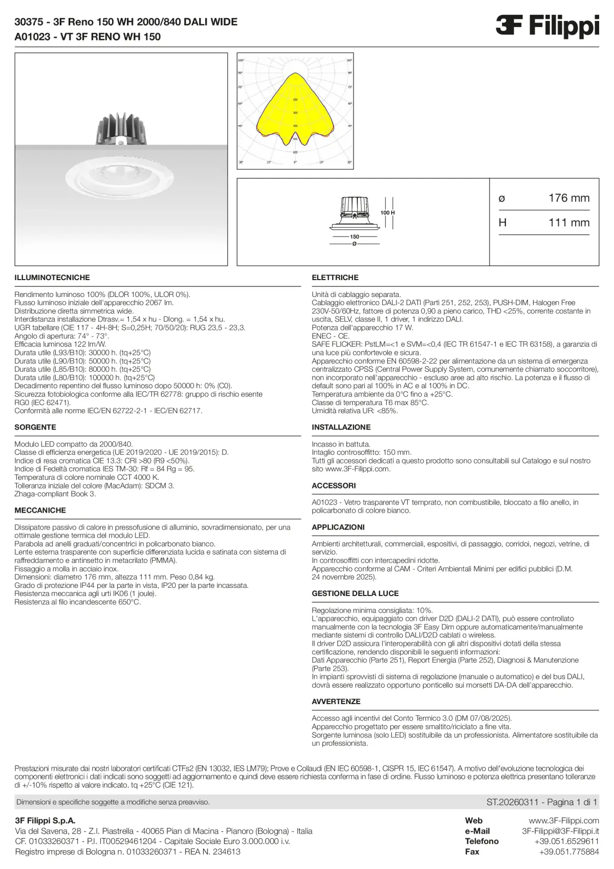30375+A01023 - 3F Reno 150 WH 2000-840 DALI WIDE + VT WH - Datasheet - it
