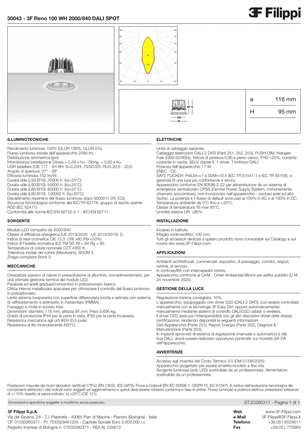 30043 - 3F Reno 100 WH 2000-840 DALI SPOT - Datasheet - it