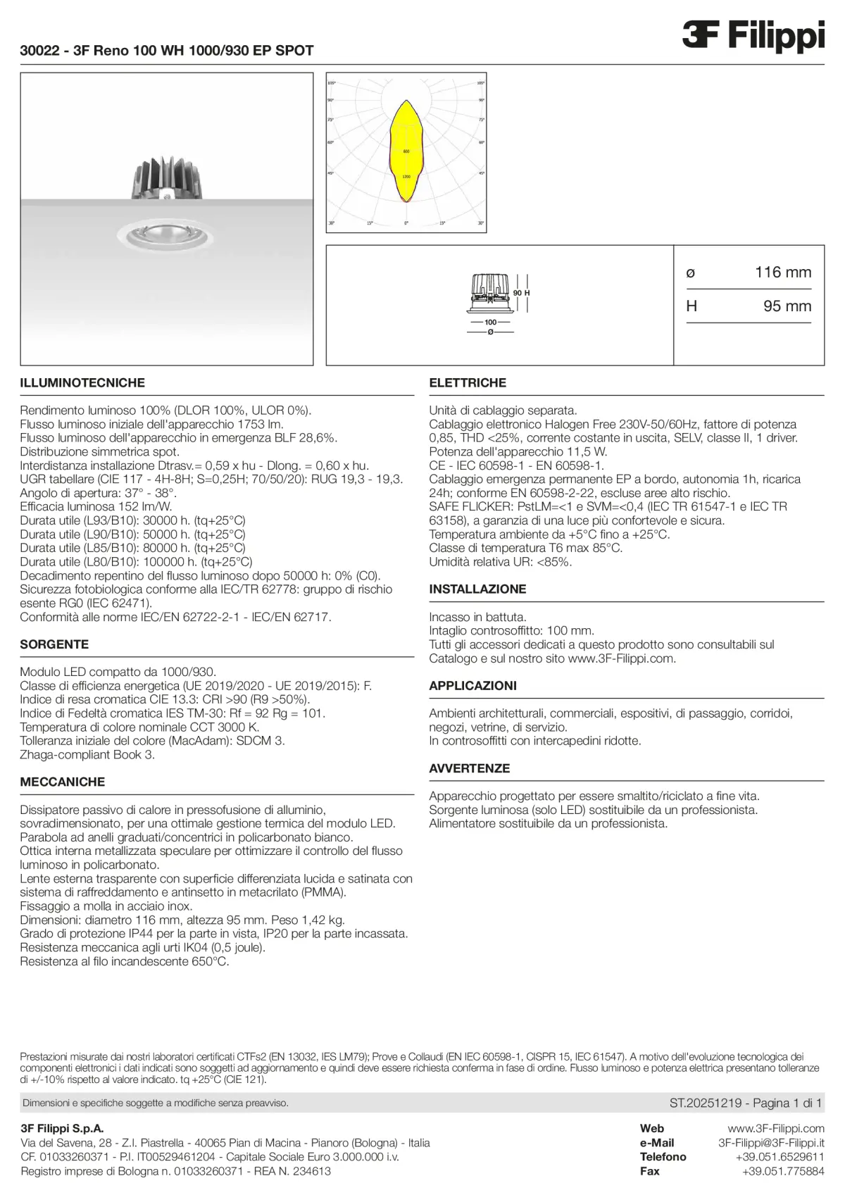 30022 - 3F Reno 100 WH 1000-930 EP SPOT - Datasheet - it