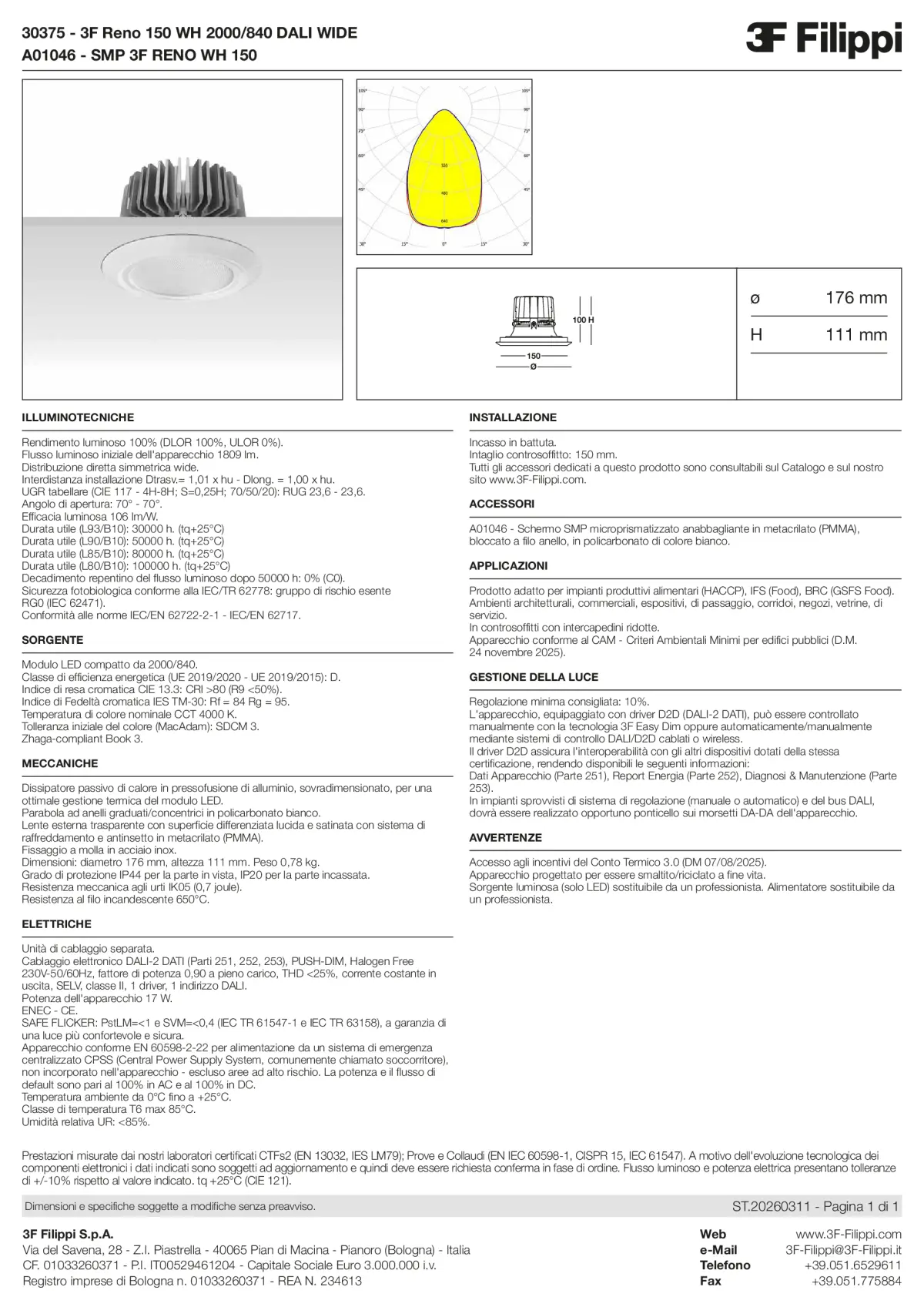 30375+A01046 - 3F Reno 150 WH 2000-840 DALI WIDE + SMP WH - Datasheet - it