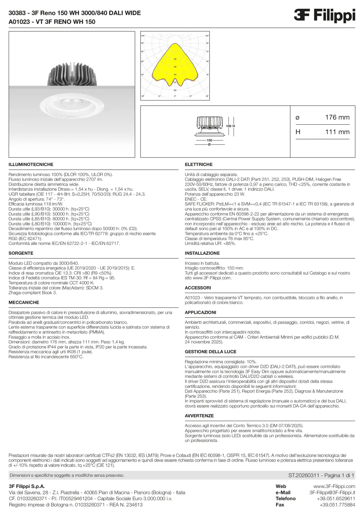 30383+A01023 - 3F Reno 150 WH 3000-840 DALI WIDE + VT WH - Datasheet - it