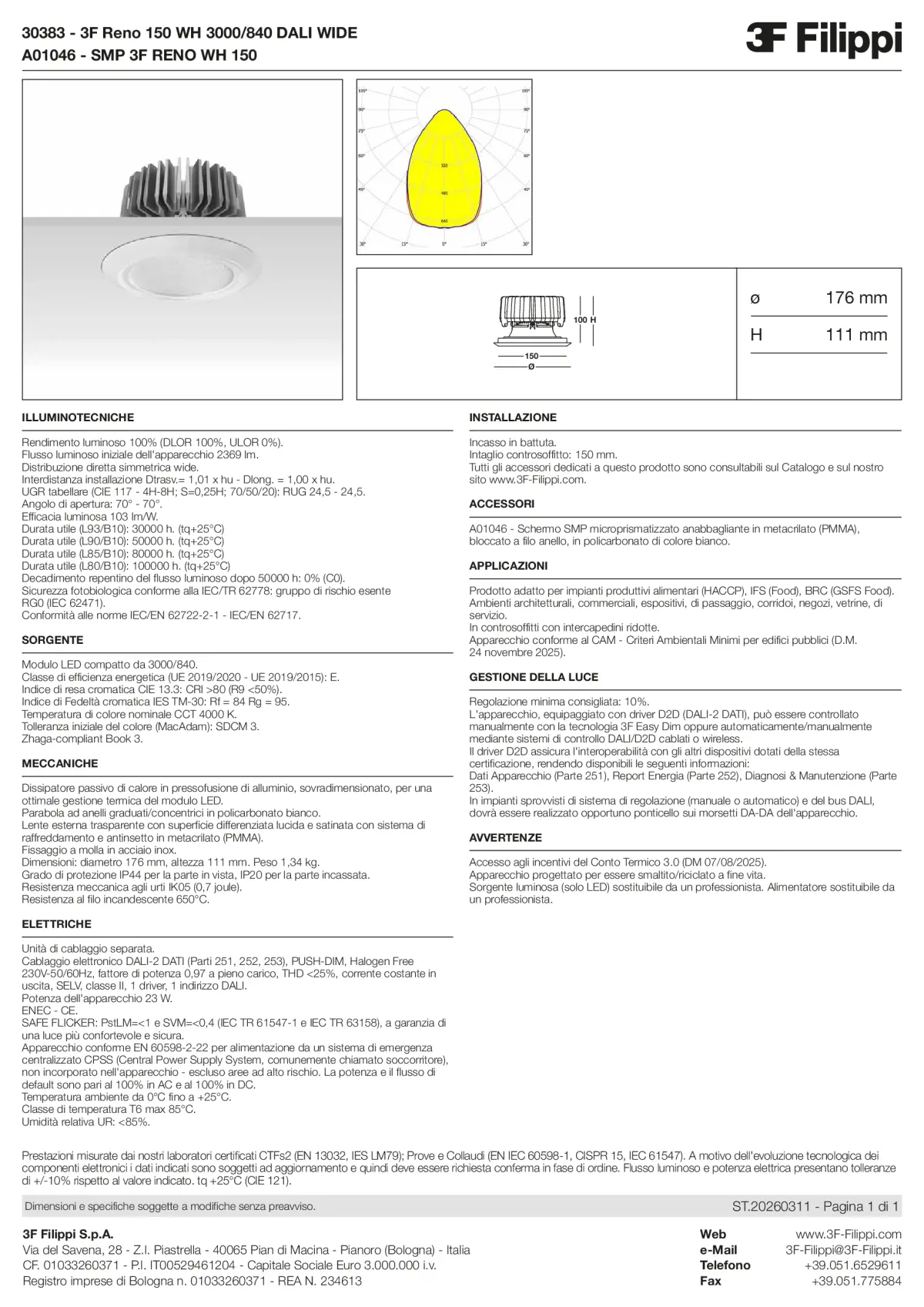 30383+A01046 - 3F Reno 150 WH 3000-840 DALI WIDE + SMP WH - Datasheet - it
