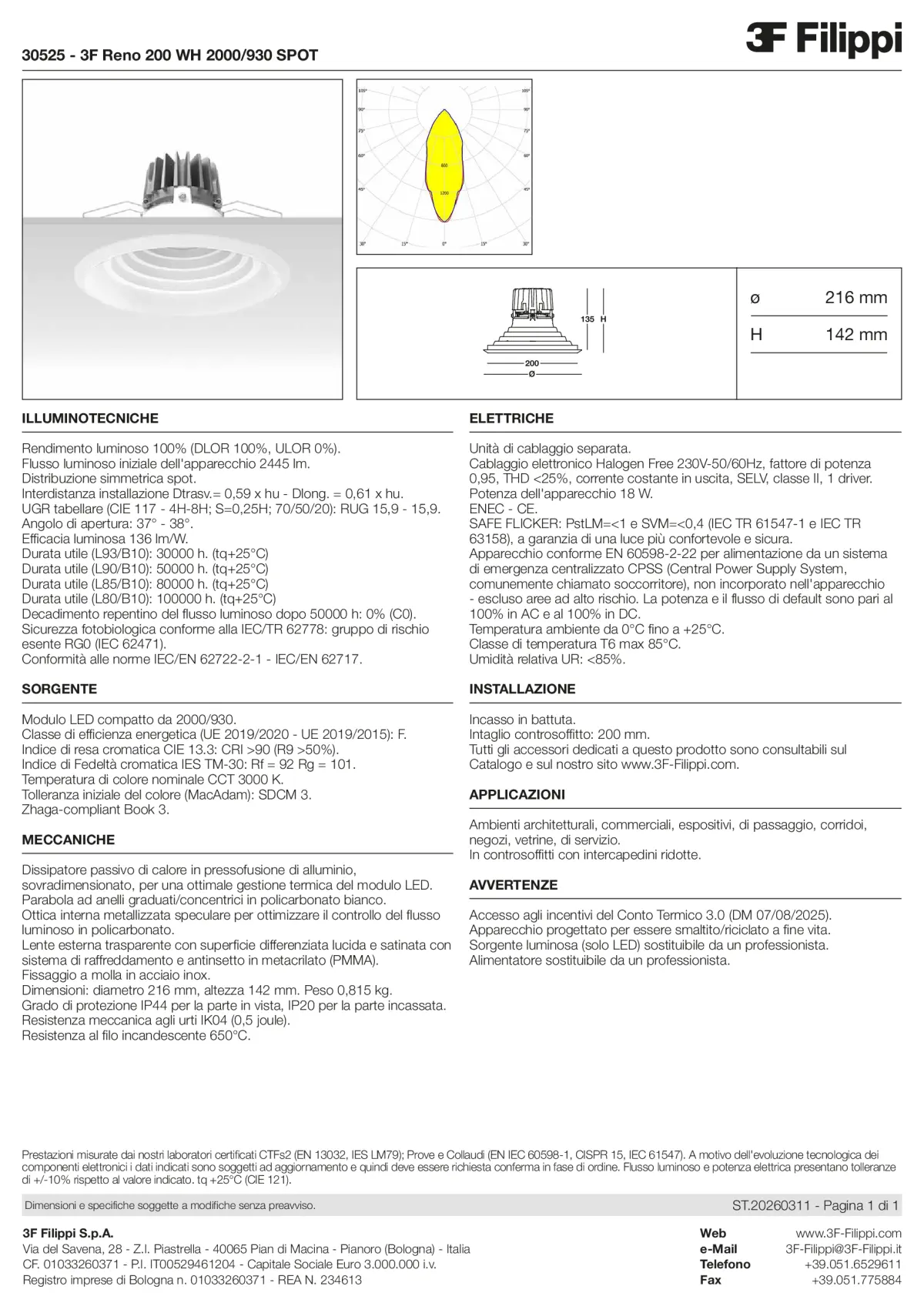 30525 - 3F Reno 200 WH 2000-930 SPOT - Datasheet - it