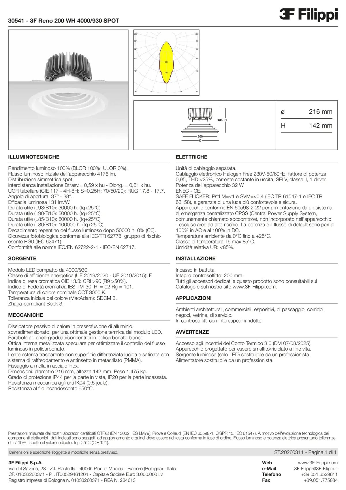 30541 - 3F Reno 200 WH 4000-930 SPOT - Datasheet - it