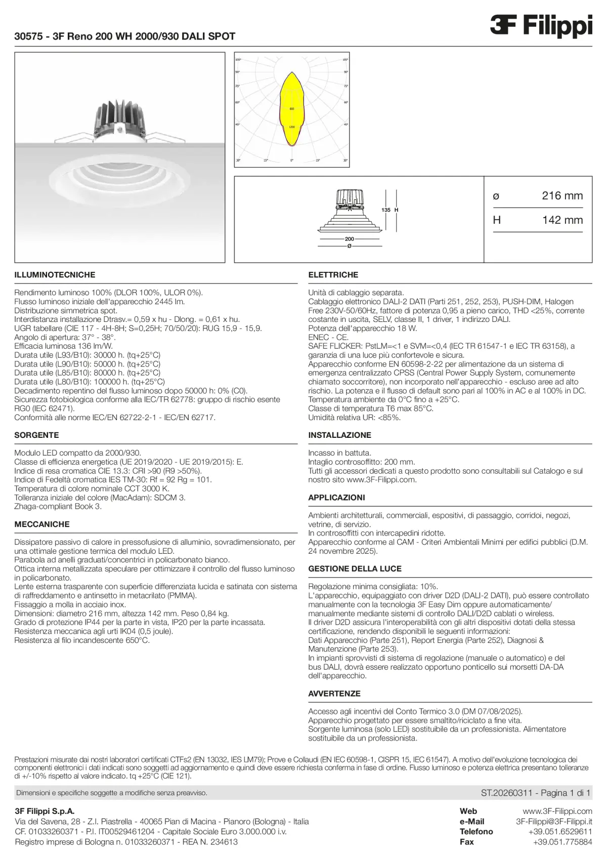 30575 - 3F Reno 200 WH 2000-930 DALI SPOT - Datasheet - it