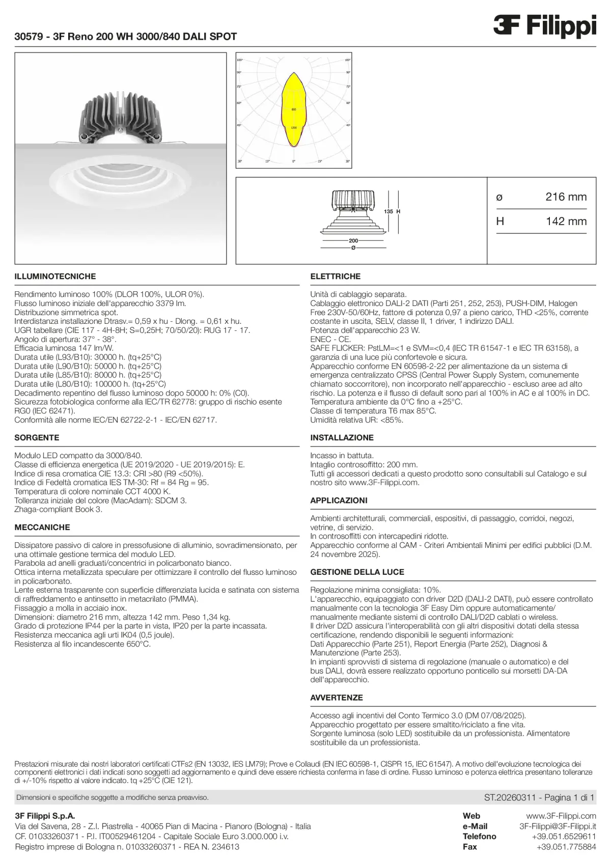 30579 - 3F Reno 200 WH 3000-840 DALI SPOT - Datasheet - it