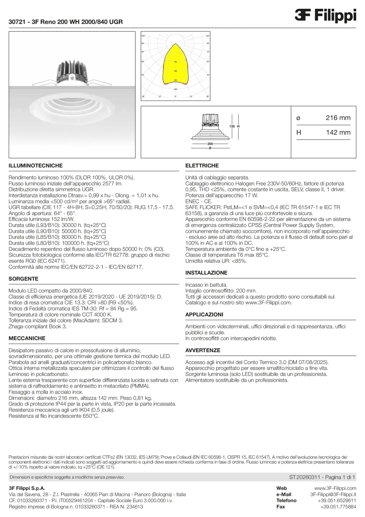30721 - 3F Reno 200 WH 2000-840 UGR - Datasheet - it