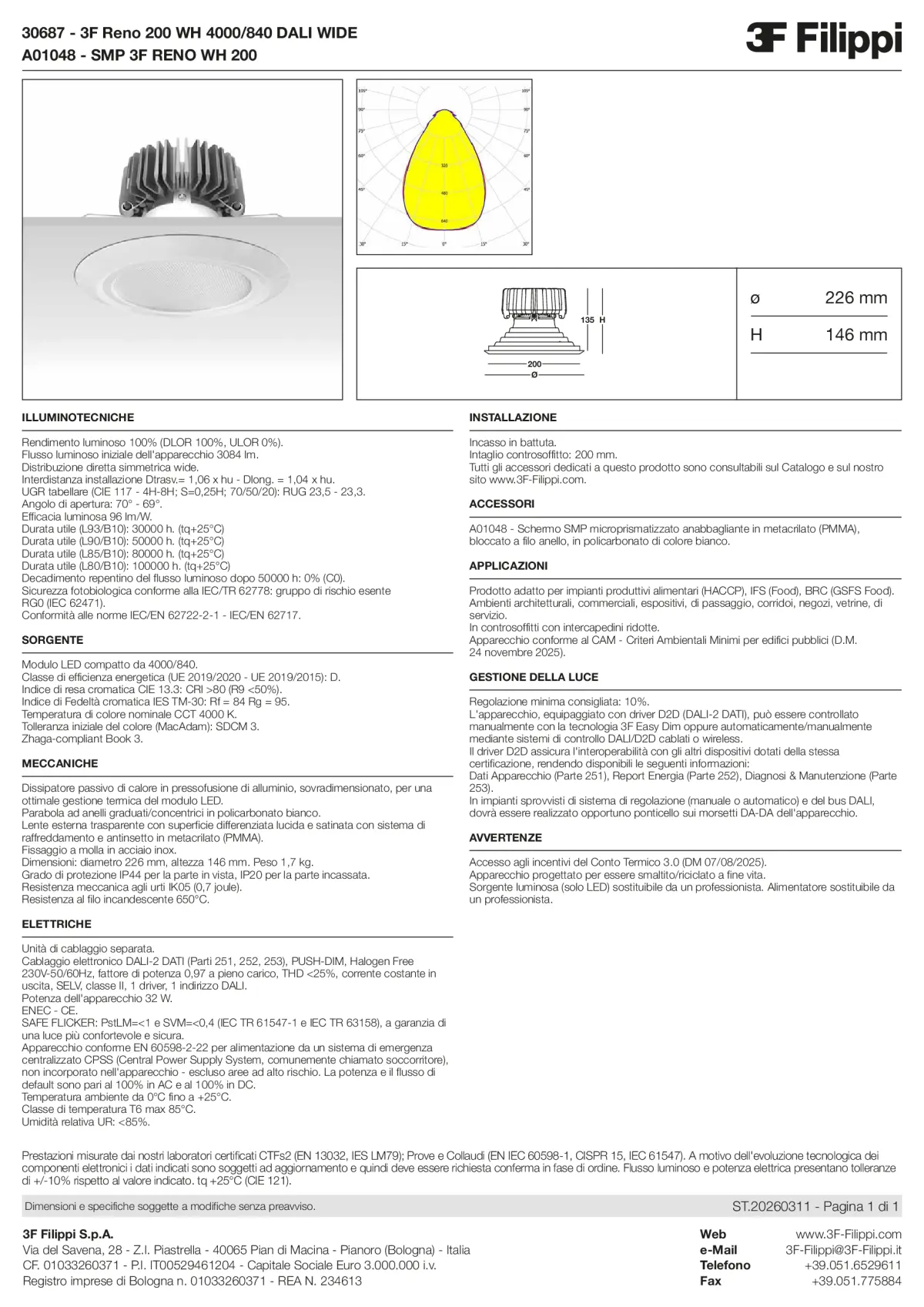 30687+A01048 - 3F Reno 200 WH 4000-840 DALI WIDE + SMP WH - Datasheet - it