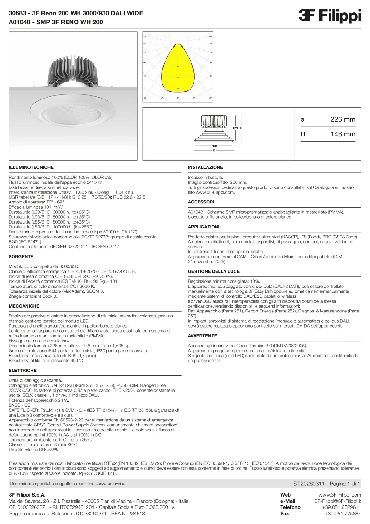 30683+A01048 - 3F Reno 200 WH 3000-930 DALI WIDE + SMP WH - Datasheet - it